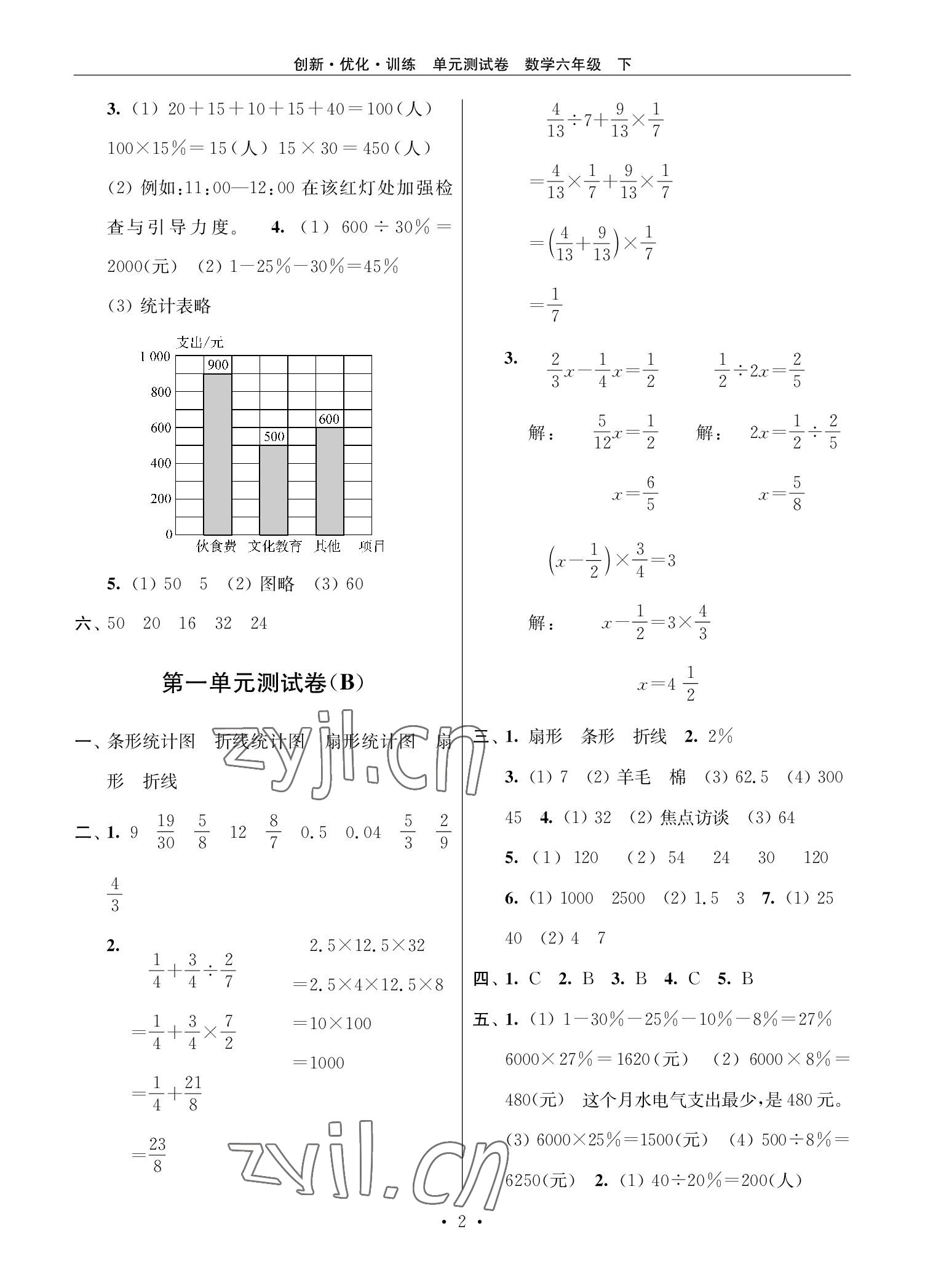 2022年創(chuàng)新優(yōu)化訓(xùn)練單元測(cè)試卷六年級(jí)數(shù)學(xué)下冊(cè)蘇教版 參考答案第2頁(yè)