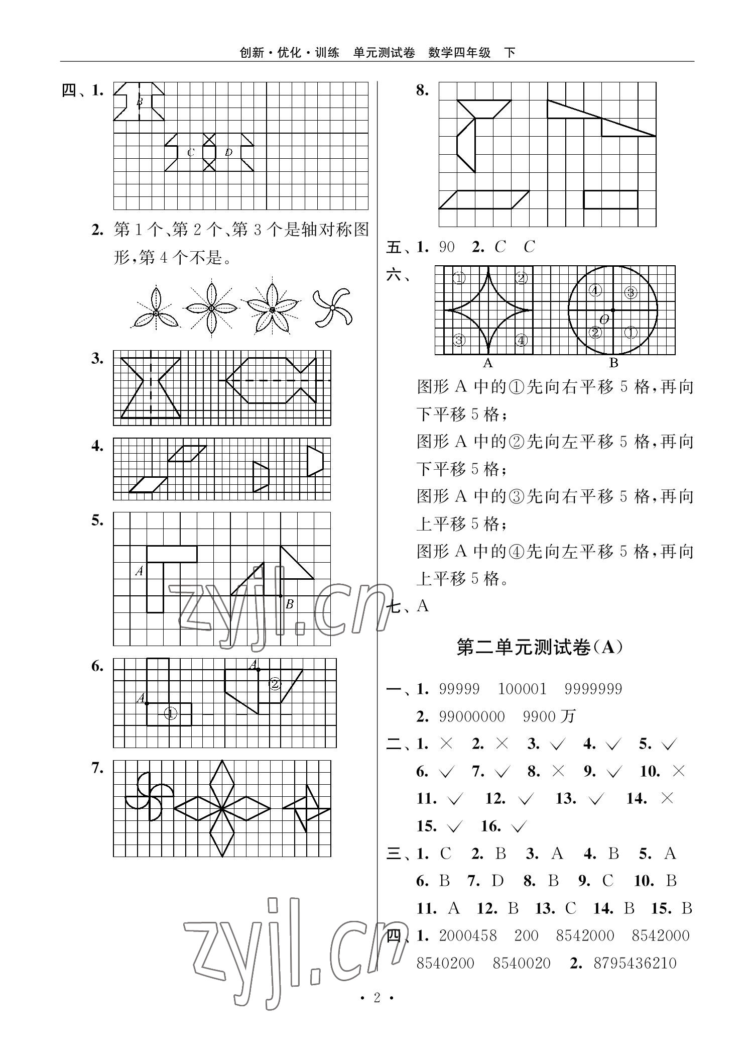 2022年創(chuàng)新優(yōu)化訓(xùn)練單元測(cè)試卷四年級(jí)數(shù)學(xué)下冊(cè)蘇教版 參考答案第2頁(yè)