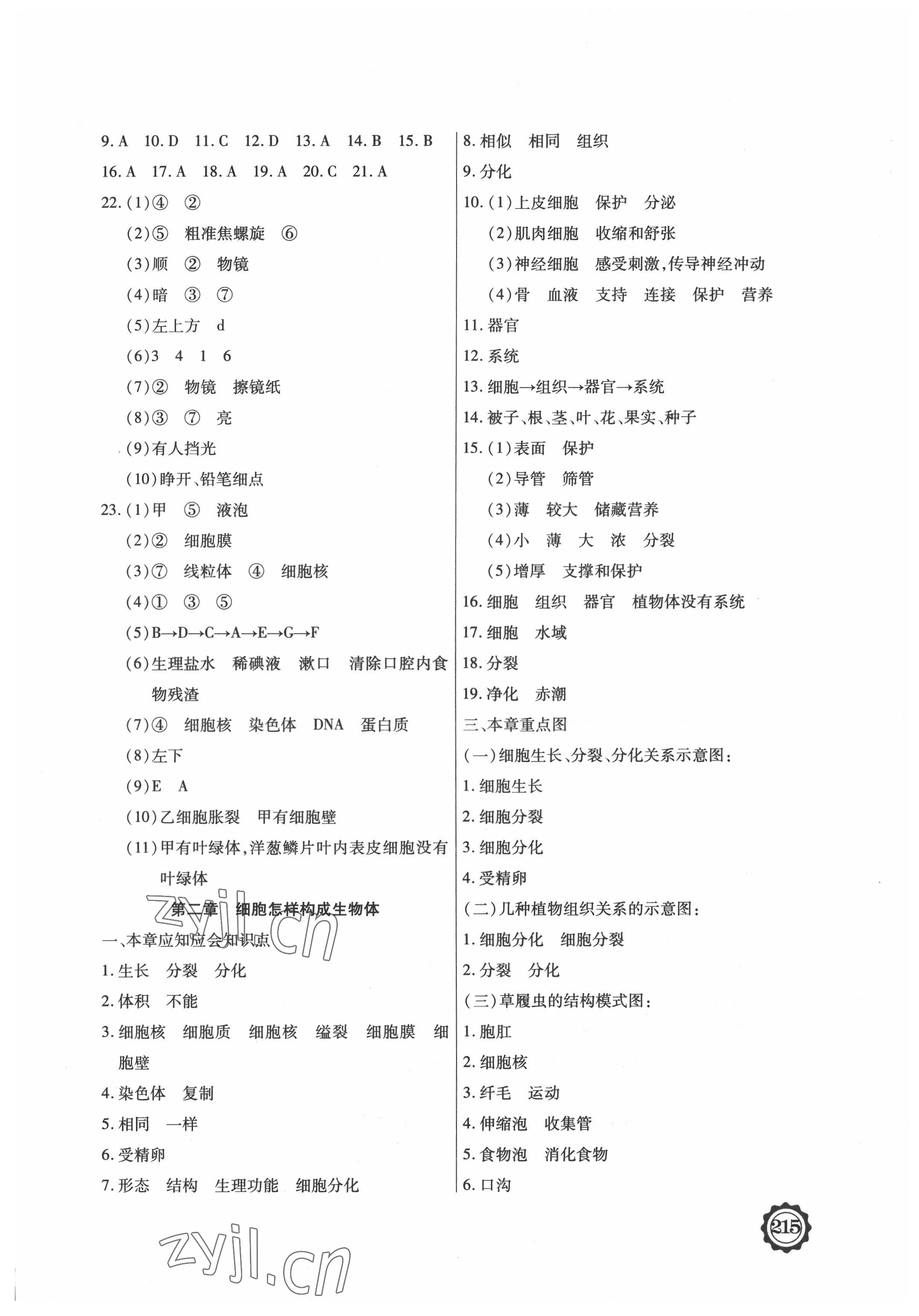 2022年领军中考生物内蒙古专版 参考答案第3页