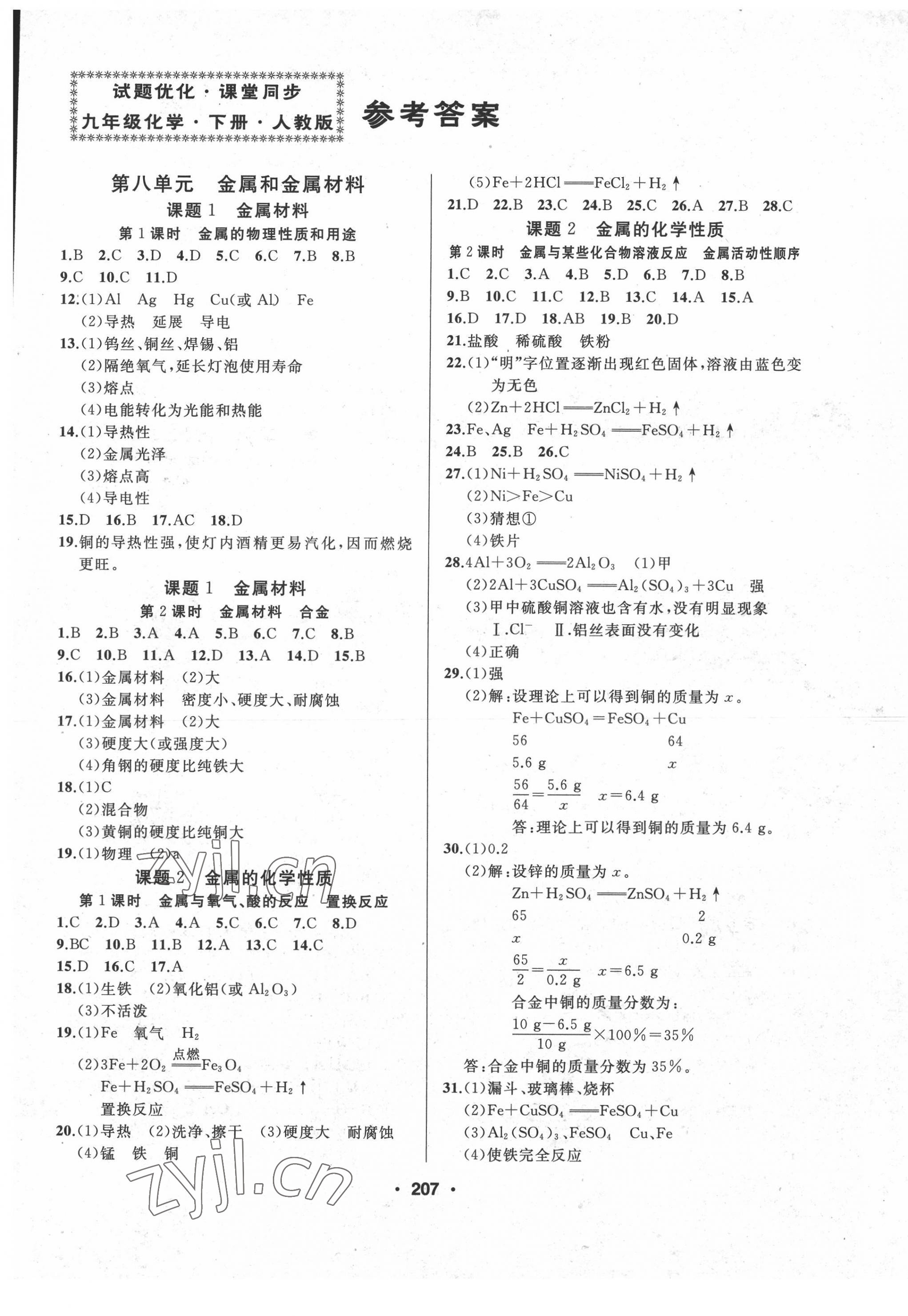 2022年试题优化课堂同步九年级化学下册人教版 第1页