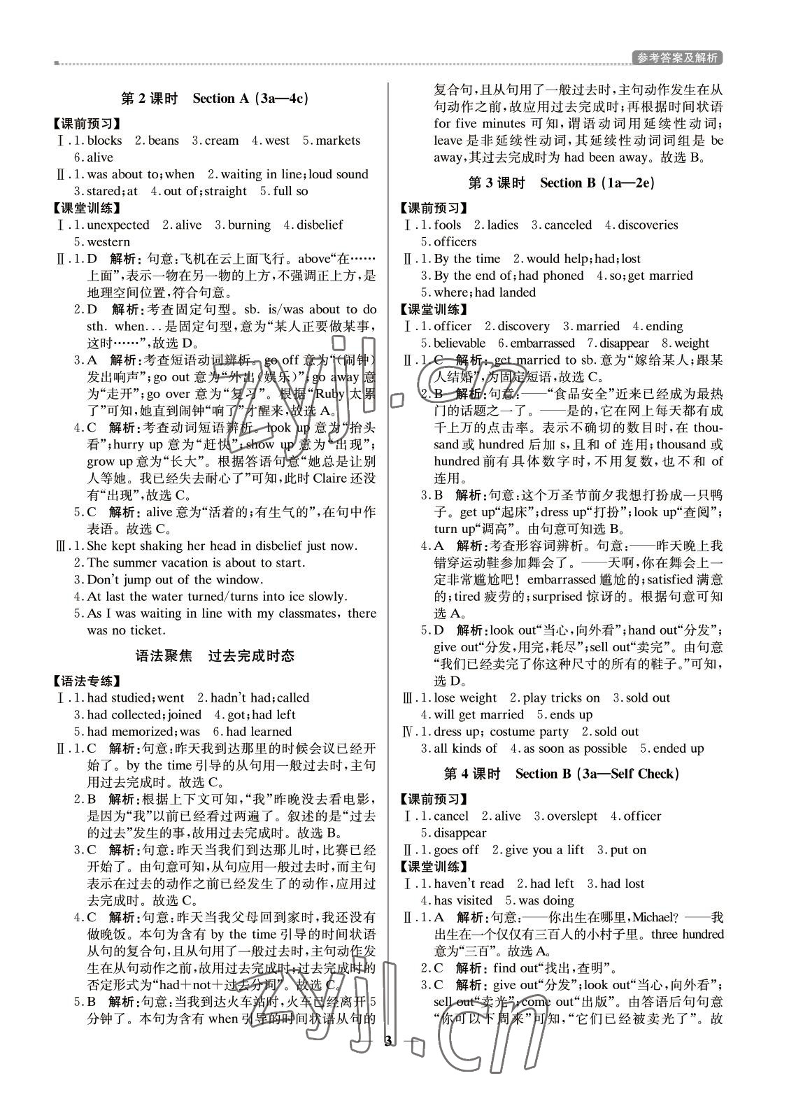 2022年提分教练九年级英语下册人教版东莞专用 参考答案第3页