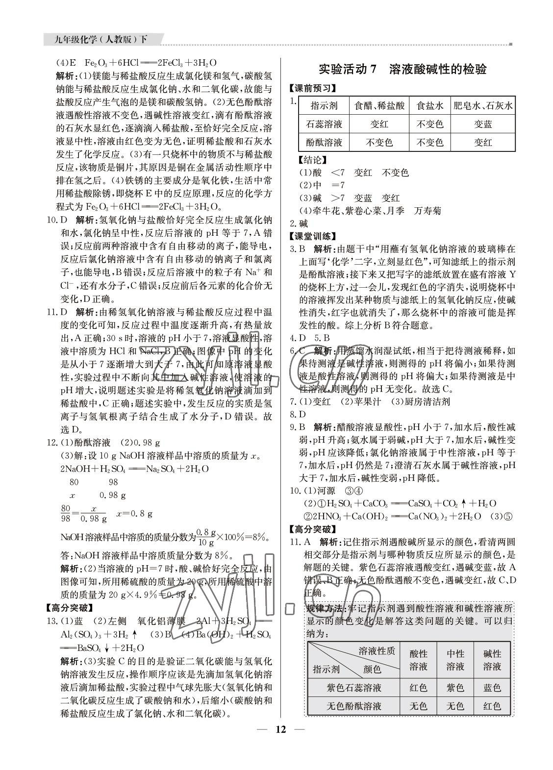 2022年提分教练九年级化学下册人教版东莞专用 参考答案第12页