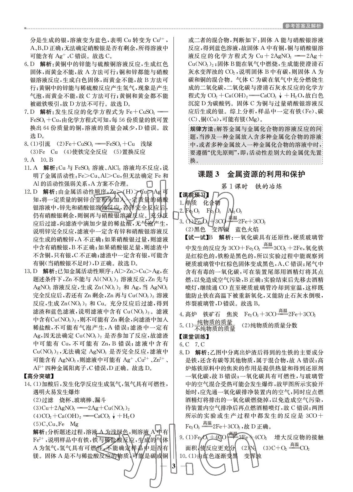 2022年提分教练九年级化学下册人教版东莞专用 参考答案第3页