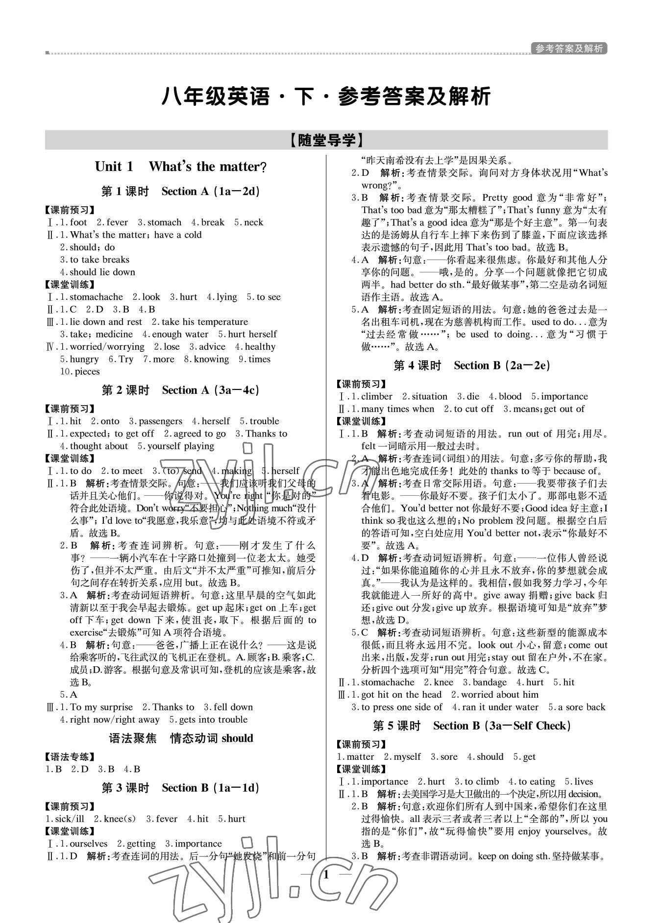 2022年培優(yōu)A計(jì)劃八年級(jí)英語下冊(cè)人教版 參考答案第1頁