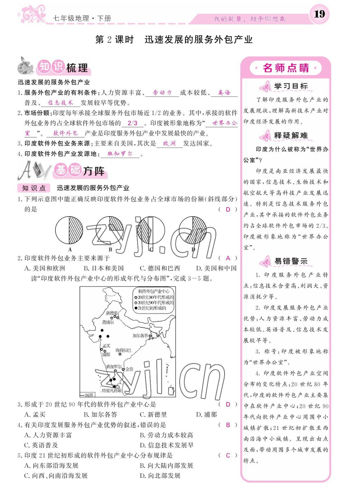 2022年課堂點睛七年級地理下冊人教版寧夏專版 參考答案第19頁