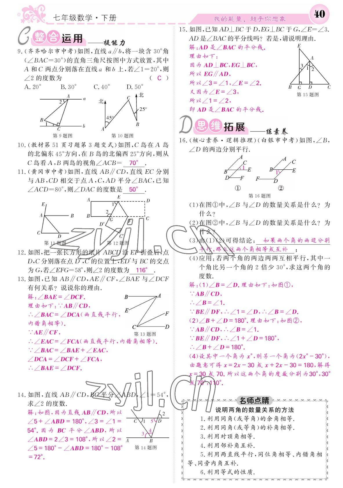 2022年課堂點(diǎn)睛七年級(jí)數(shù)學(xué)下冊(cè)北師大版寧夏專版 參考答案第40頁(yè)