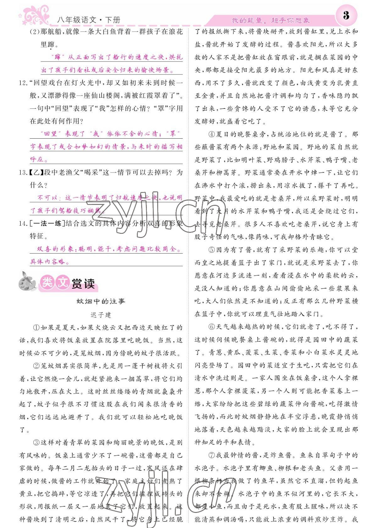 2022年課堂點(diǎn)睛八年級(jí)語(yǔ)文下冊(cè)人教版寧夏專版 參考答案第3頁(yè)