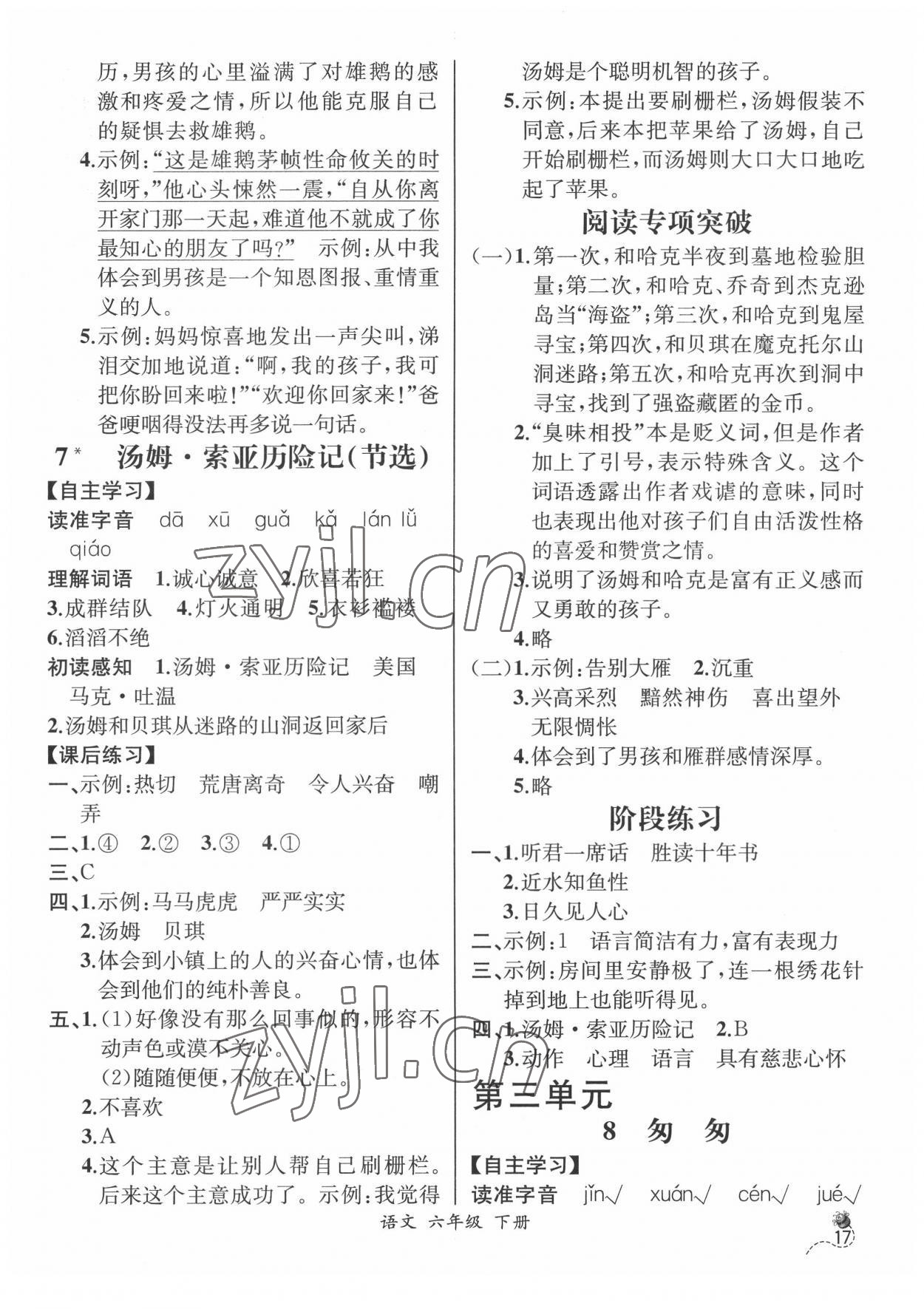 2022年人教金学典同步解析与测评六年级语文下册人教版云南专版 第5页