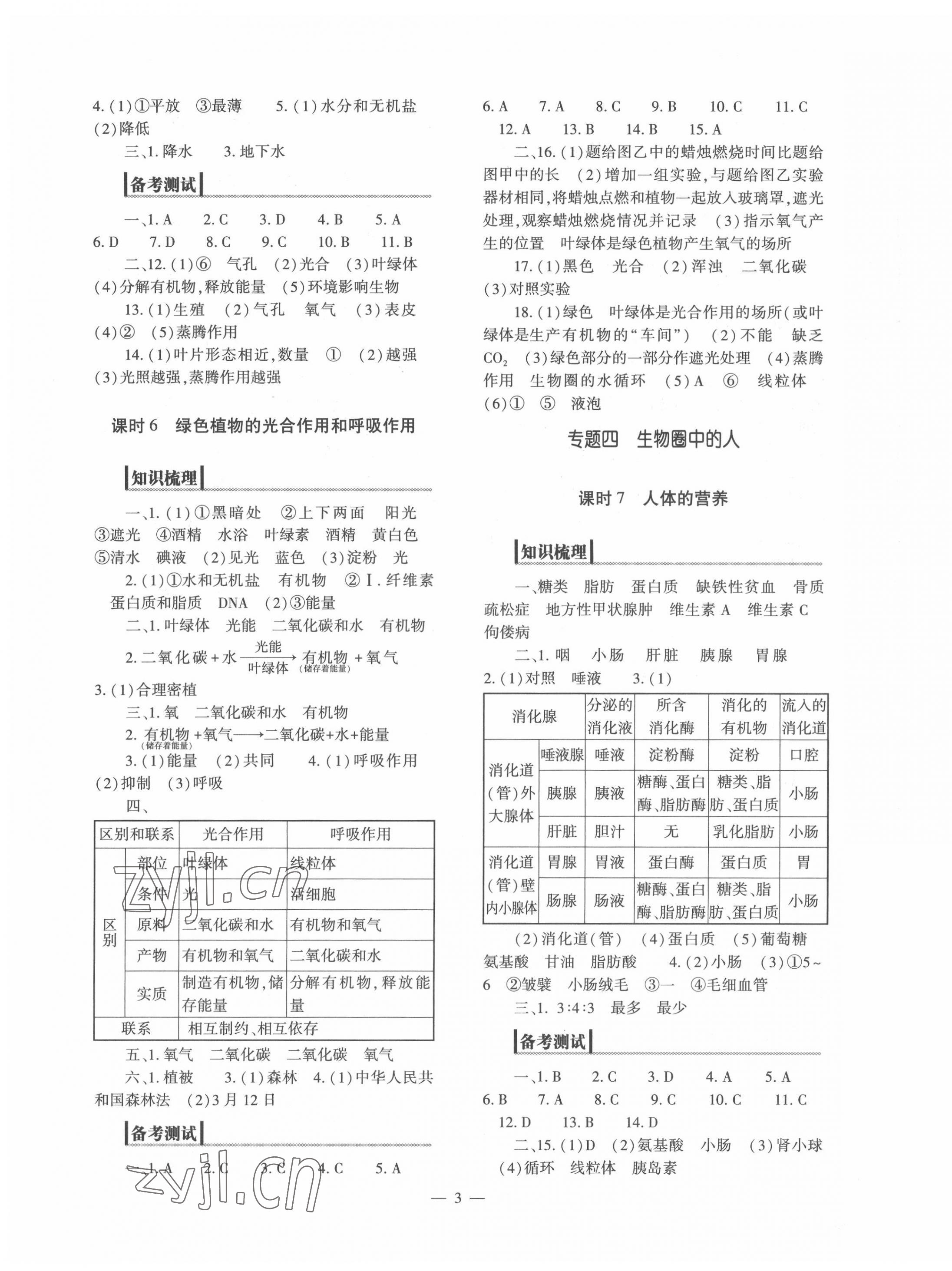 2022年中考復(fù)習(xí)精講與測(cè)試生物 參考答案第3頁(yè)