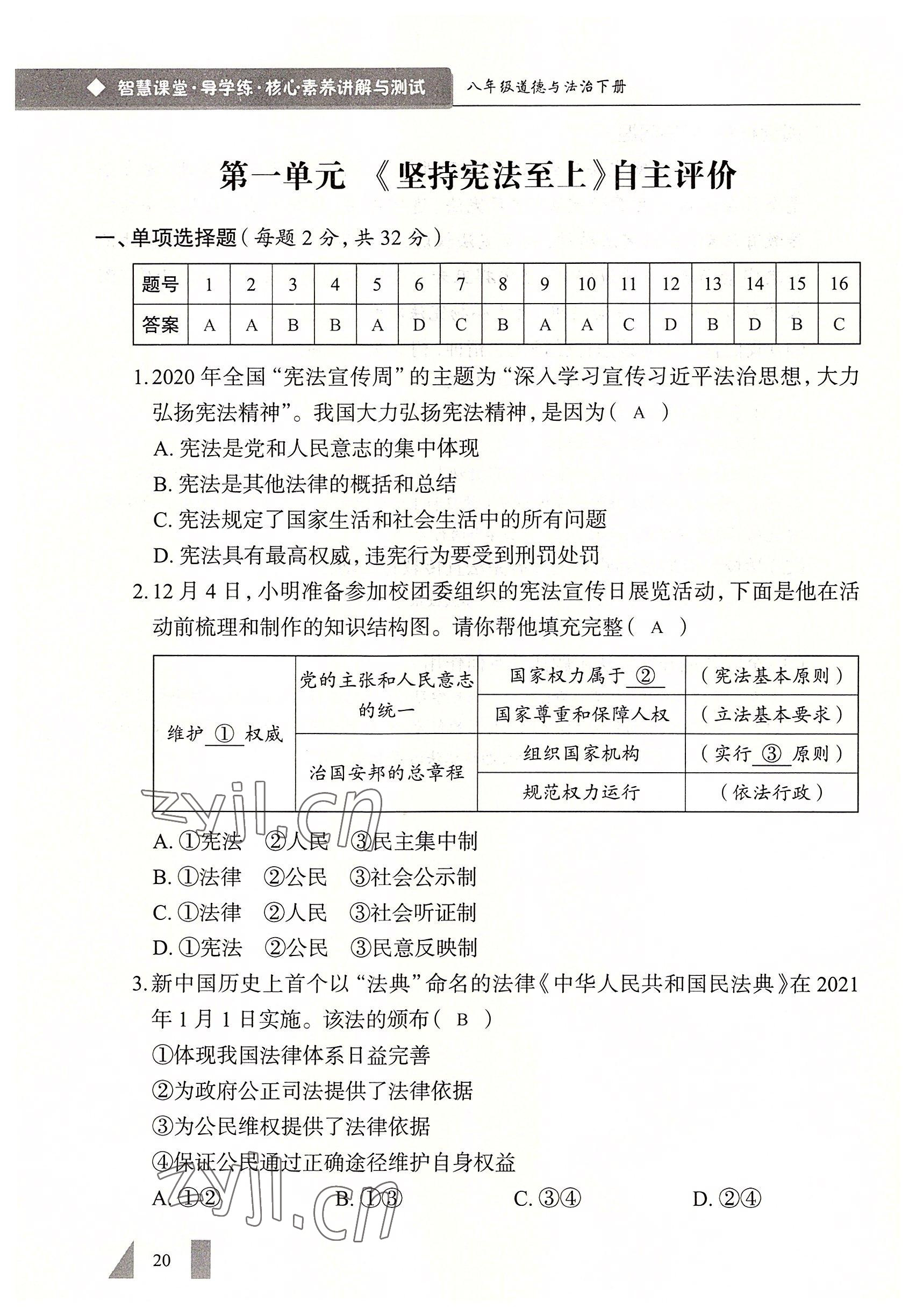 2022年智慧課堂八年級(jí)道德與法治下冊(cè)人教版 參考答案第20頁