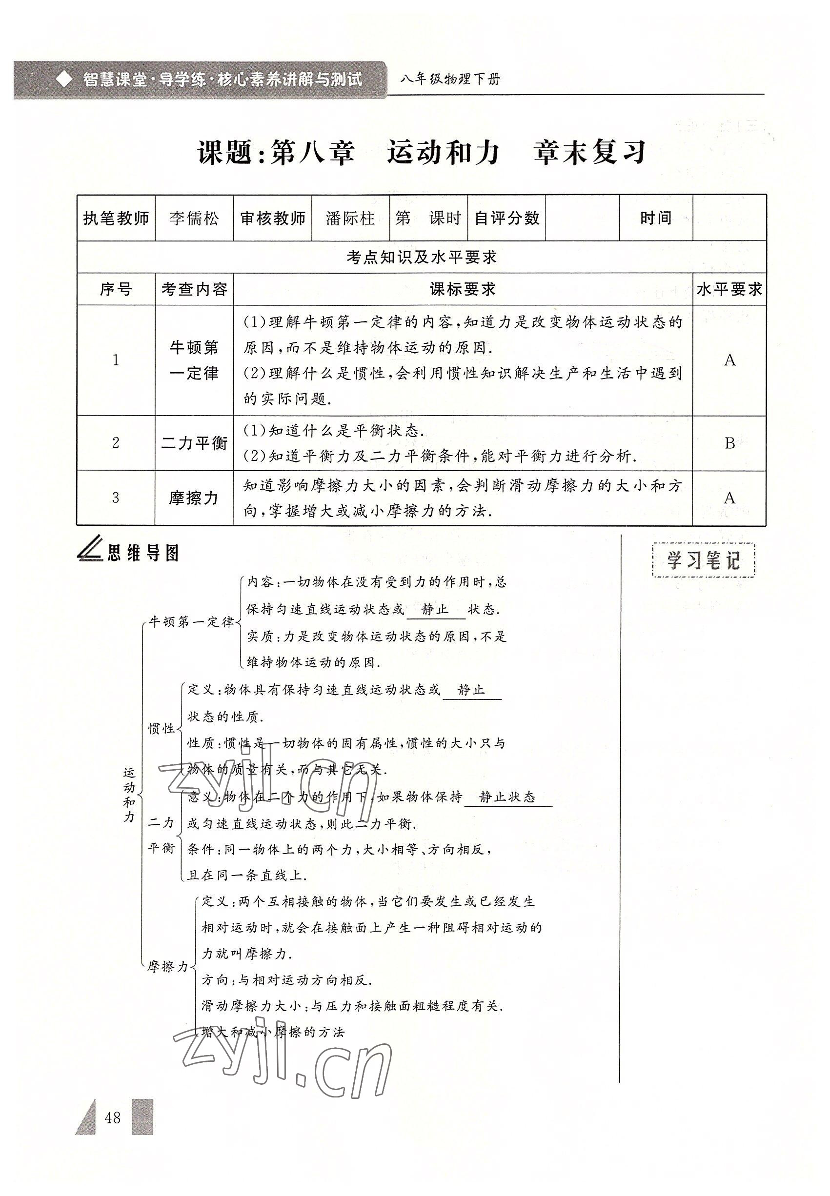 2022年智慧課堂八年級物理下冊人教版 參考答案第48頁