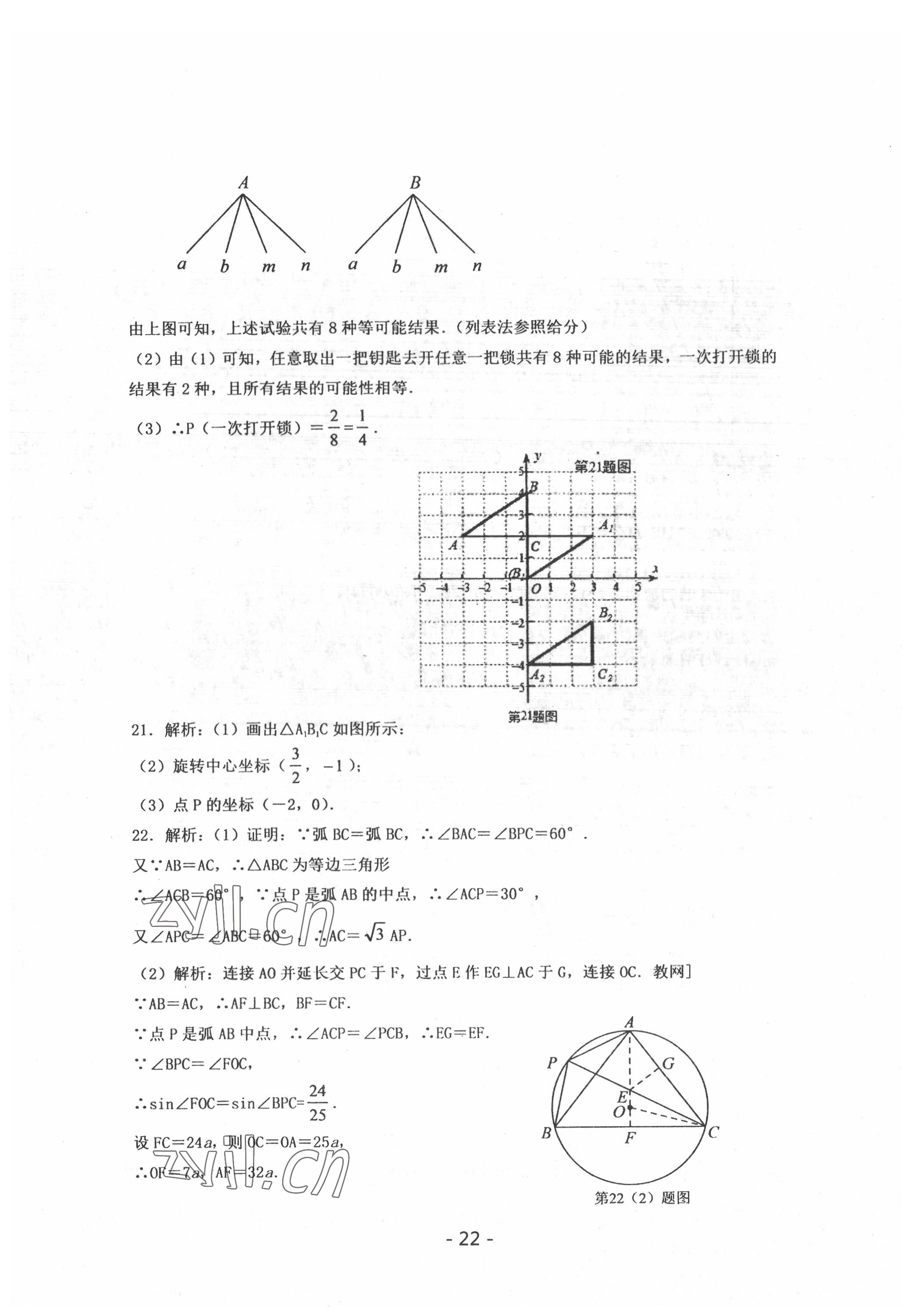 2022年中考試卷匯編數(shù)學(xué)中考武漢專版 參考答案第22頁