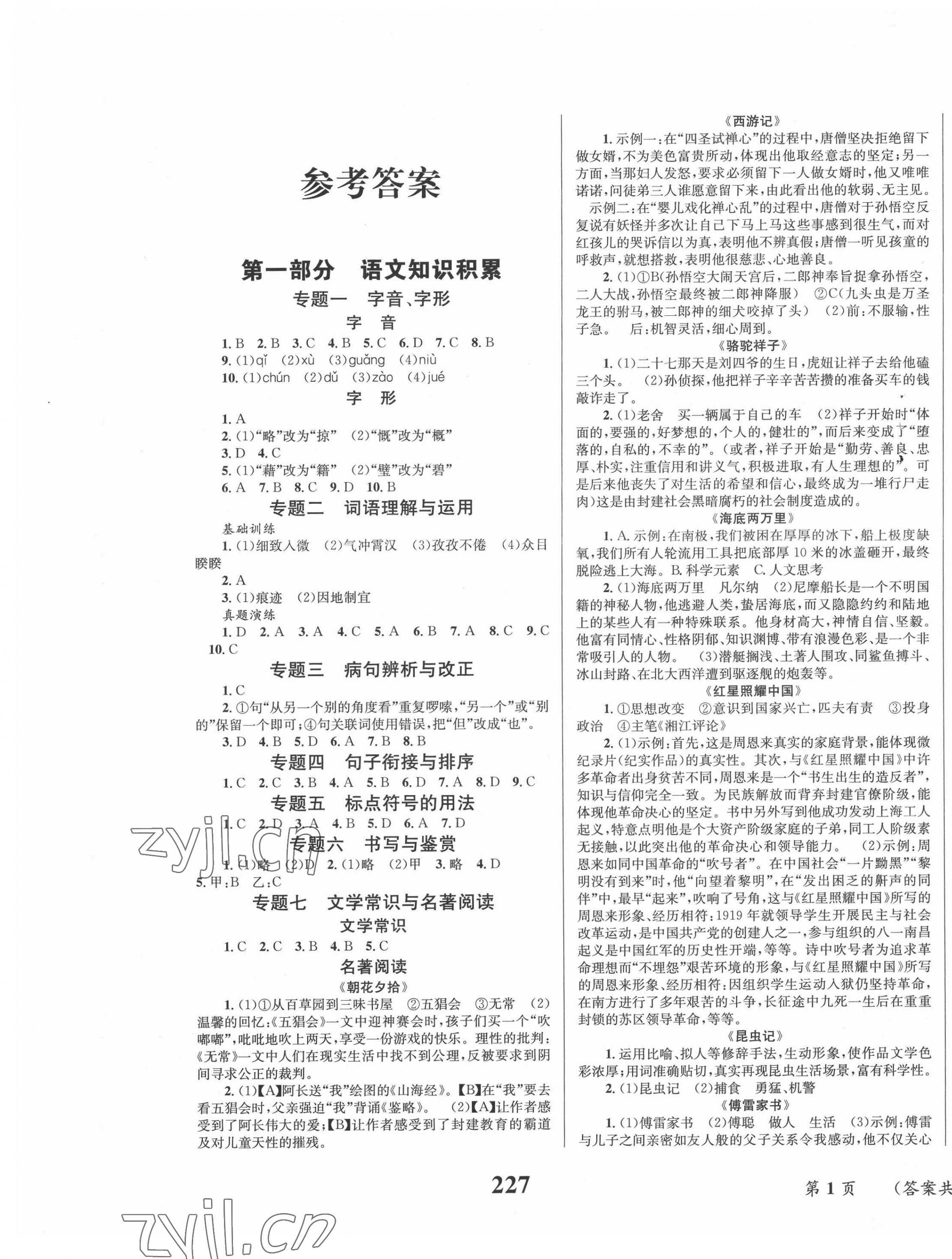 2022年云南省初中學(xué)業(yè)水平考試總復(fù)習(xí)及測試語文 第1頁