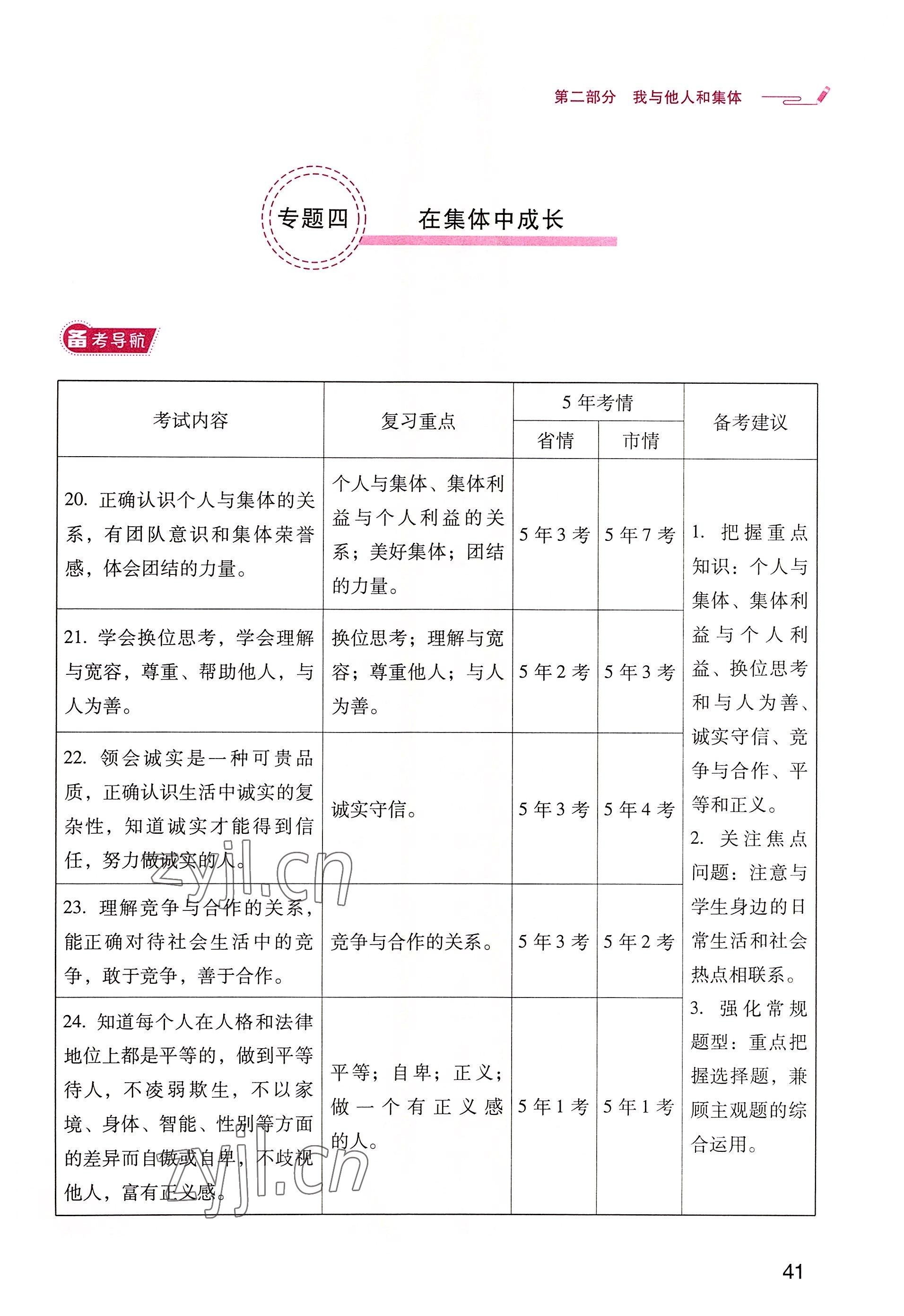 2022年晨光全优同步指导训练与检测中考道德与法治 参考答案第41页