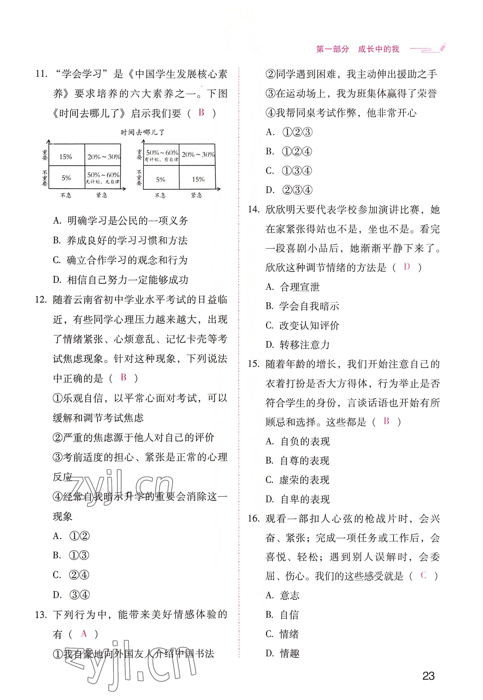 2022年晨光全优同步指导训练与检测中考道德与法治 参考答案第23页