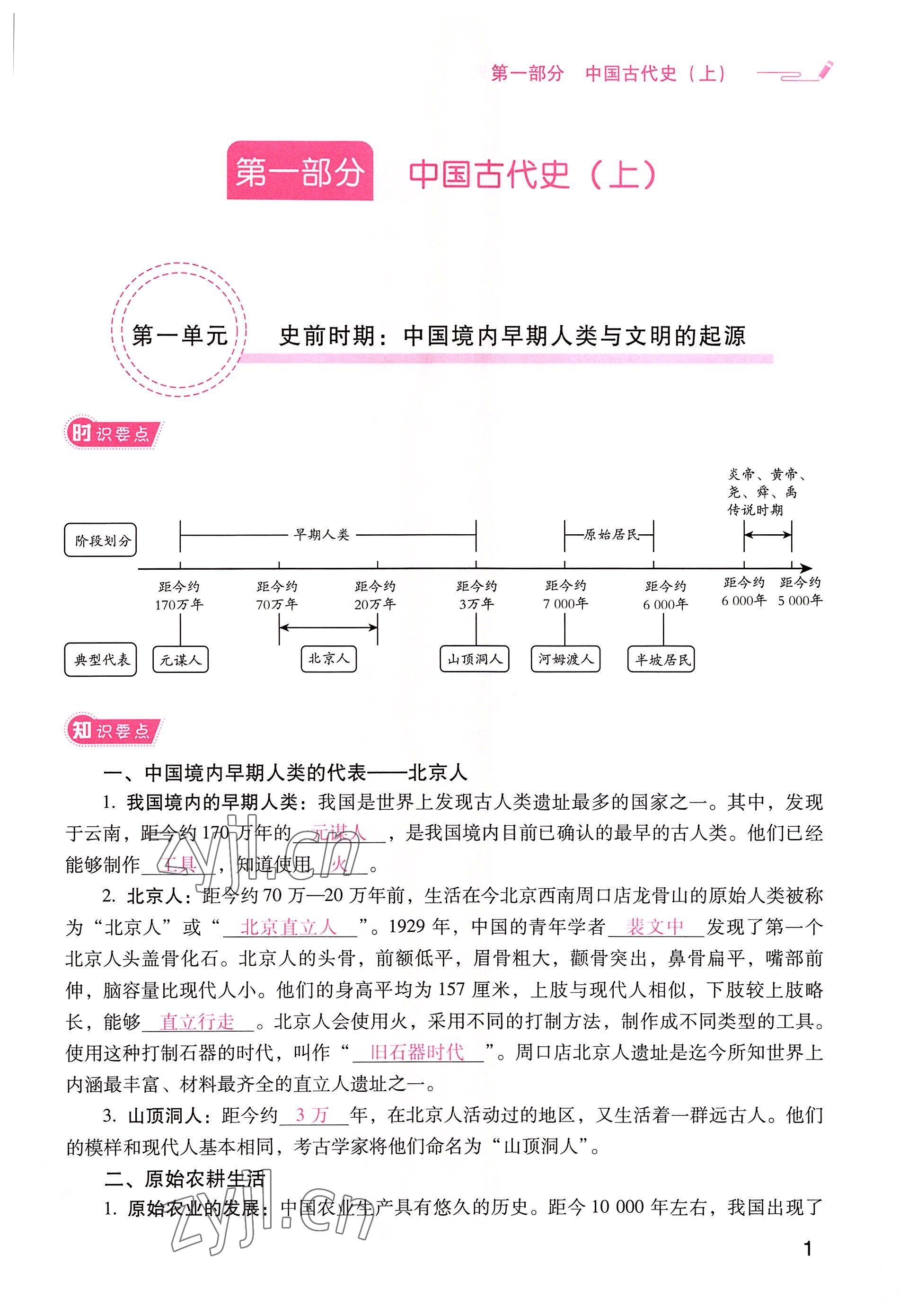 2022年晨光全优同步指导训练与检测中考历史 参考答案第1页