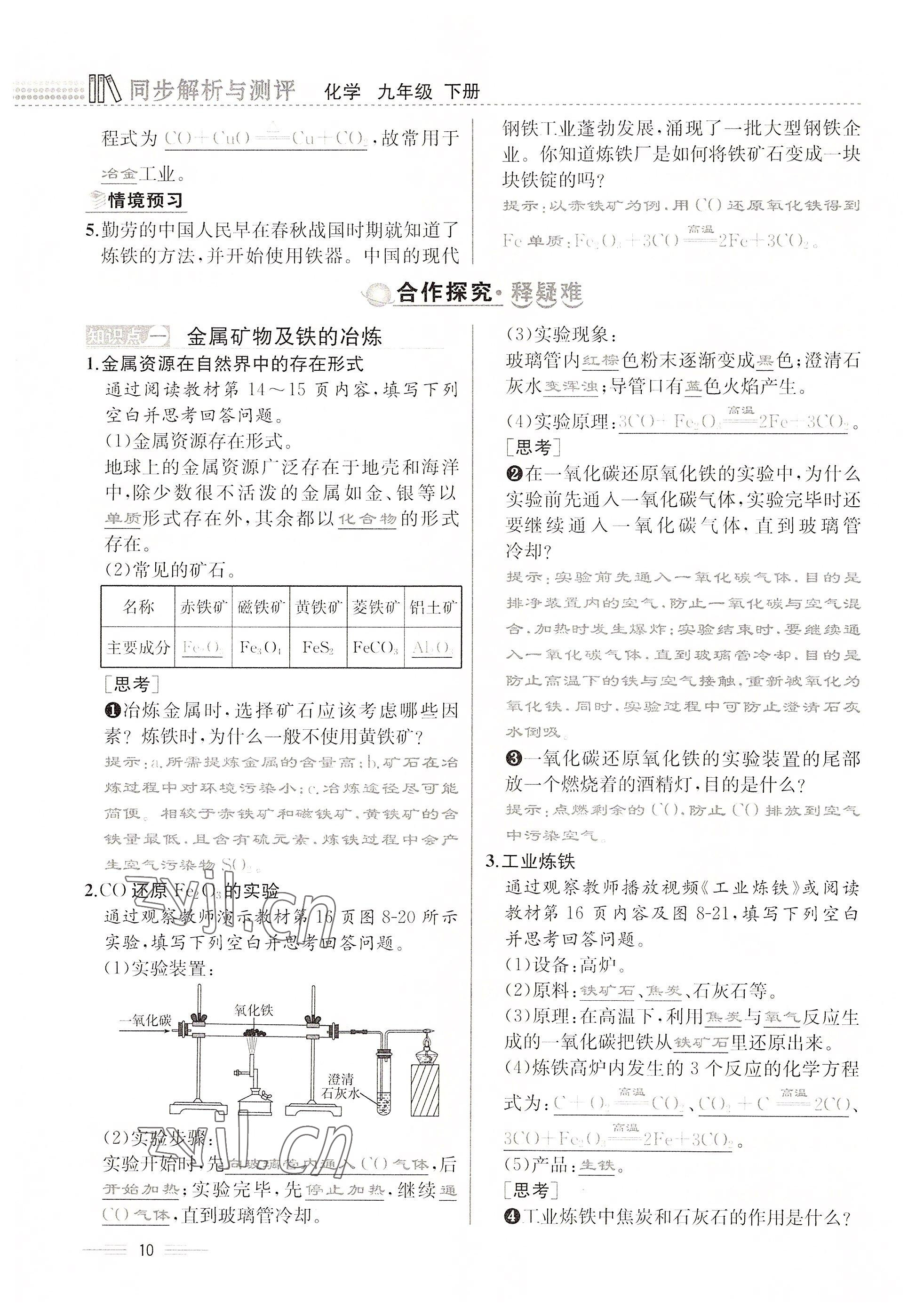 2022年人教金学典同步解析与测评九年级化学下册人教版云南专版 参考答案第10页