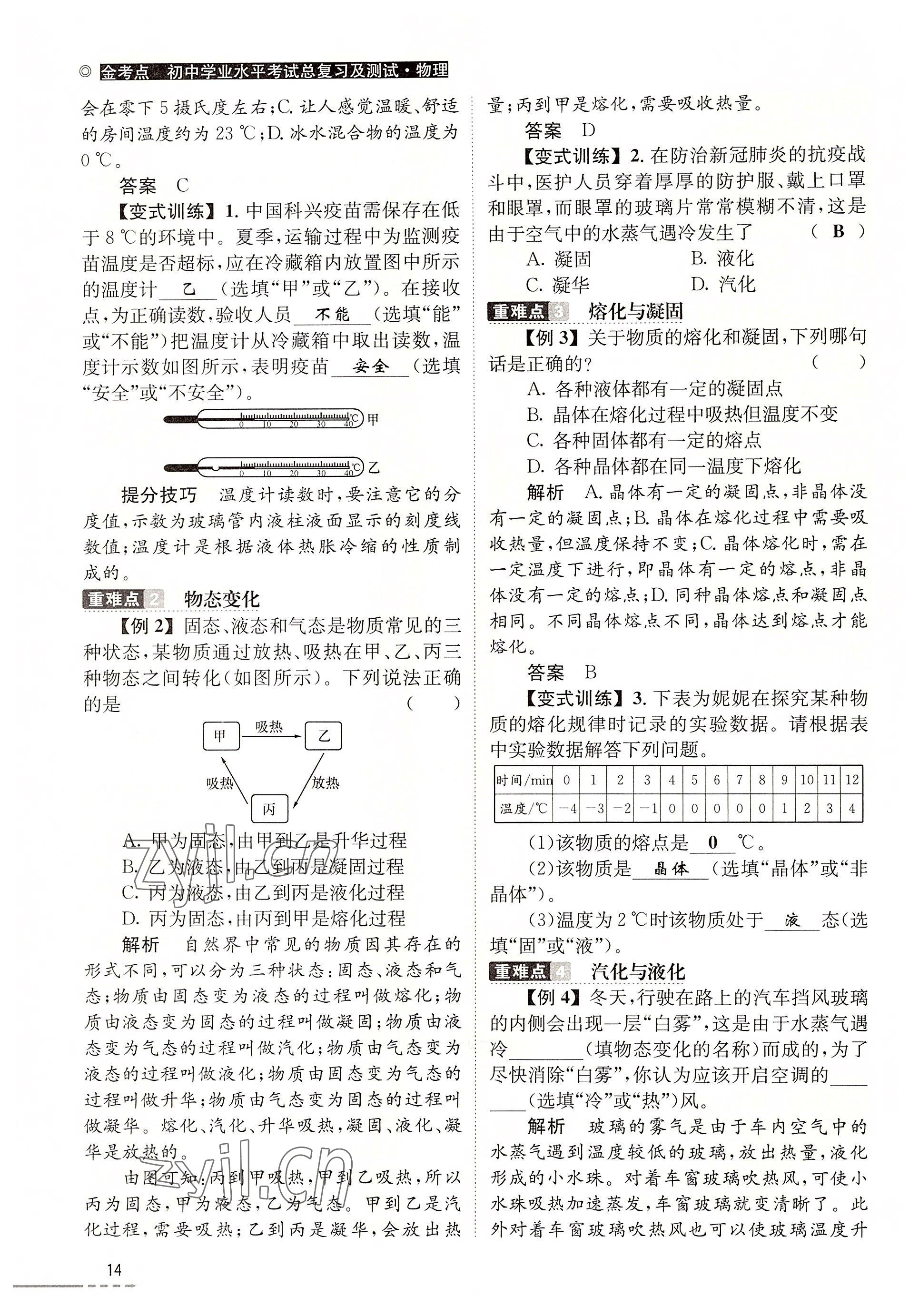 2022年云南省初中學(xué)業(yè)水平考試總復(fù)習(xí)及測(cè)試中考物理 參考答案第14頁(yè)