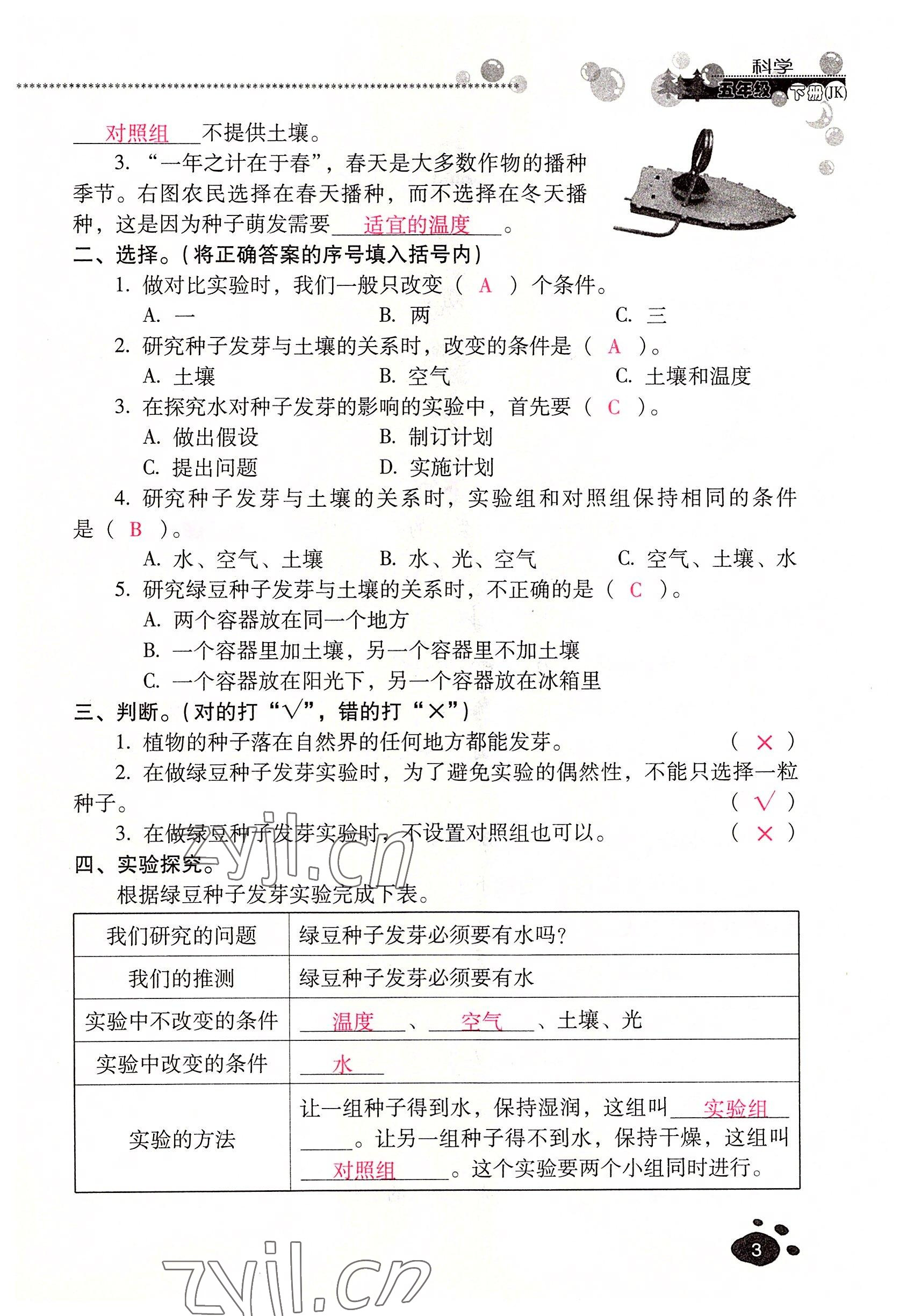 2022年云南省標準教輔同步指導訓練與檢測五年級科學下冊教科版 參考答案第2頁