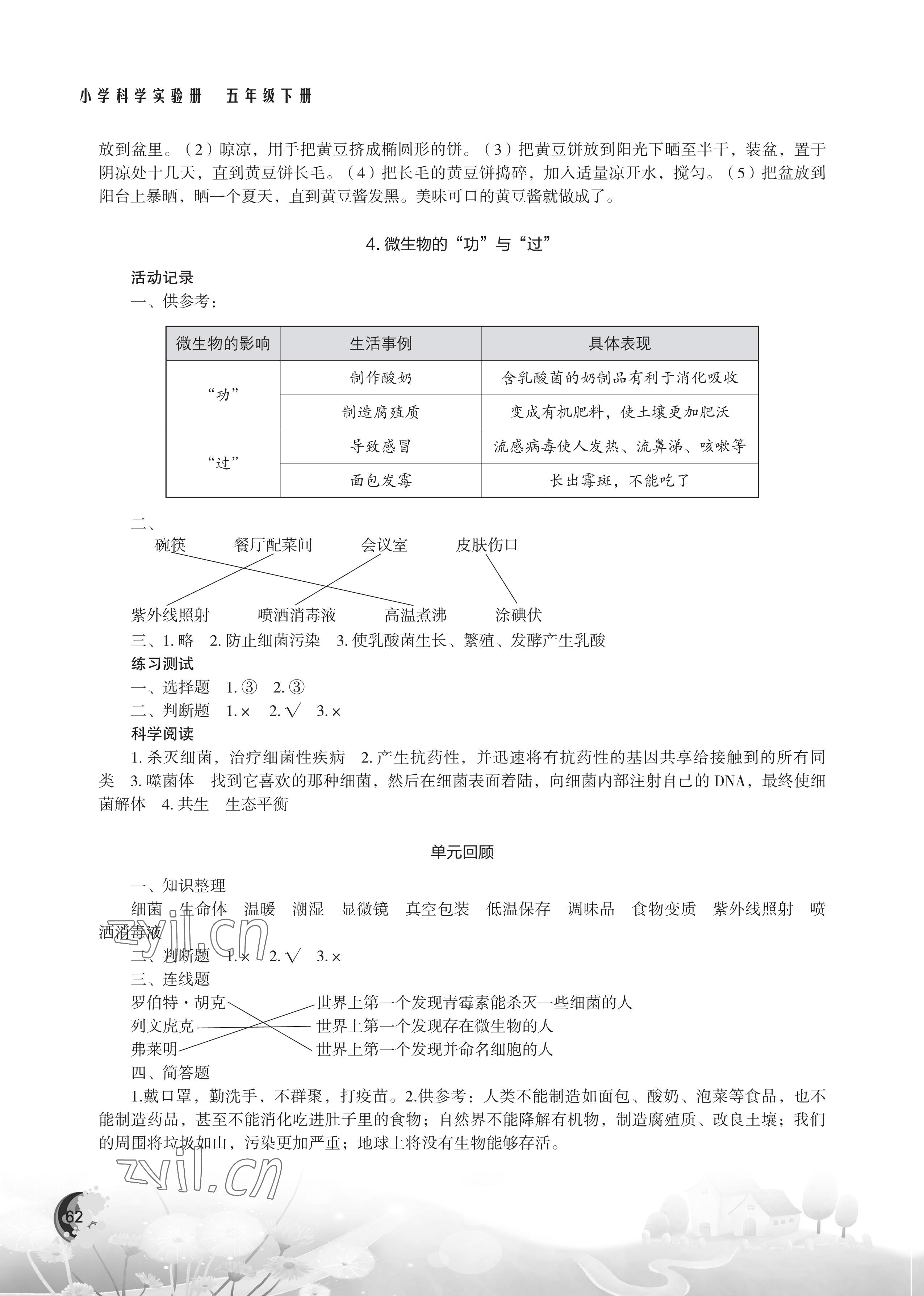 2022年小學(xué)科學(xué)實驗冊五年級下冊蘇教版 參考答案第2頁