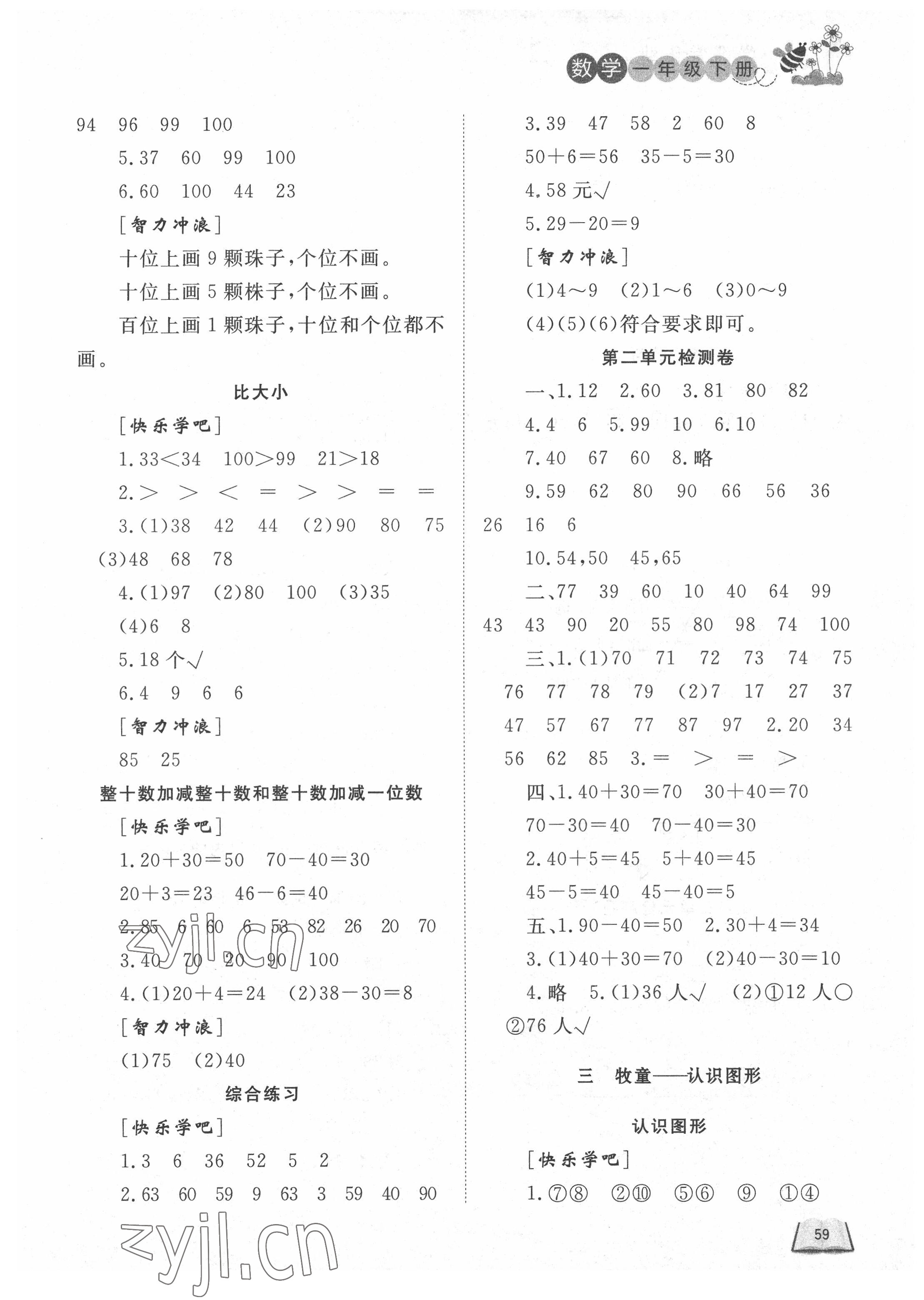 2022年小學課堂作業(yè)一年級數(shù)學下冊青島版54制東營專版 參考答案第2頁