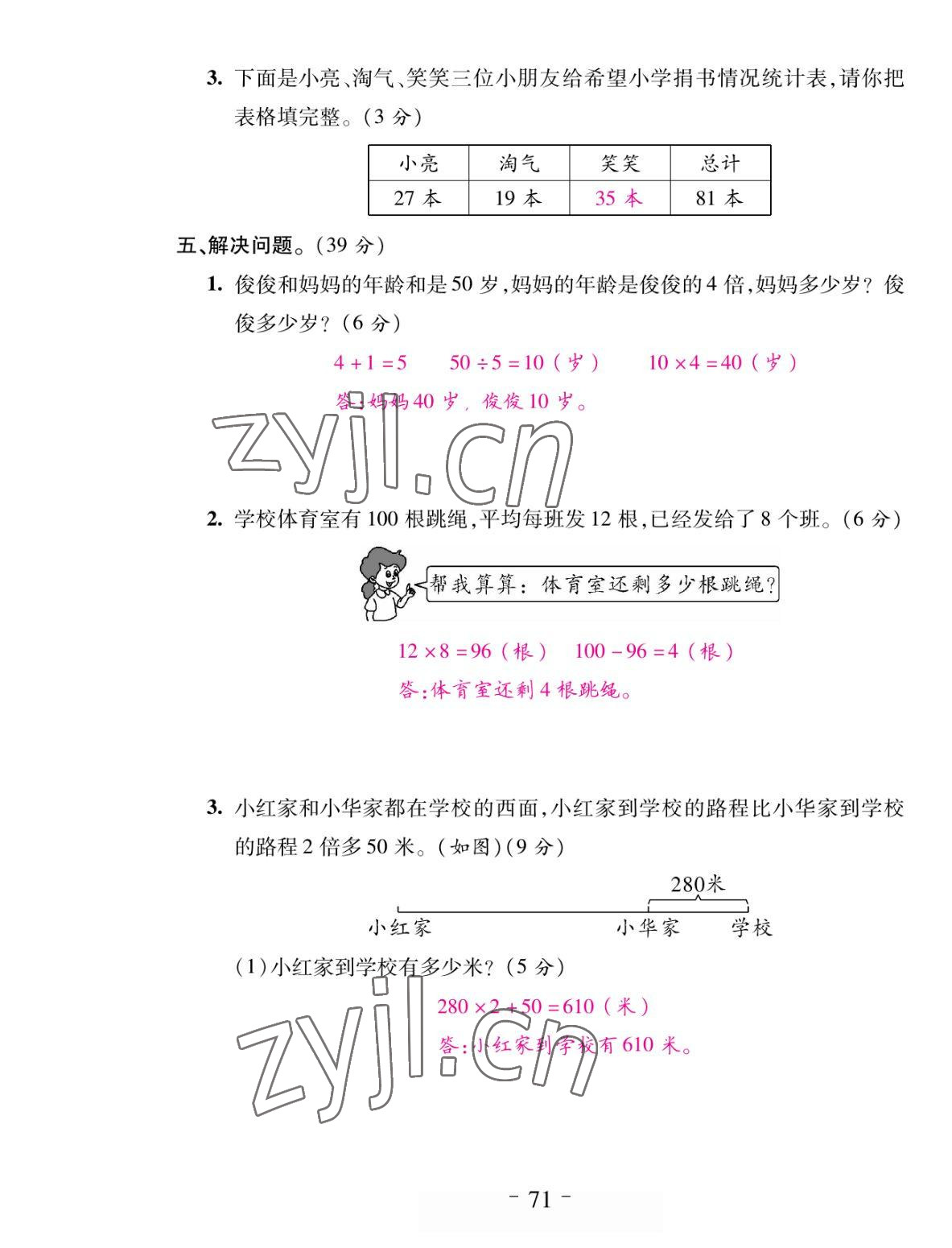 2022年小狀元隨堂作業(yè)三年級數(shù)學(xué)下冊蘇教版 參考答案第11頁