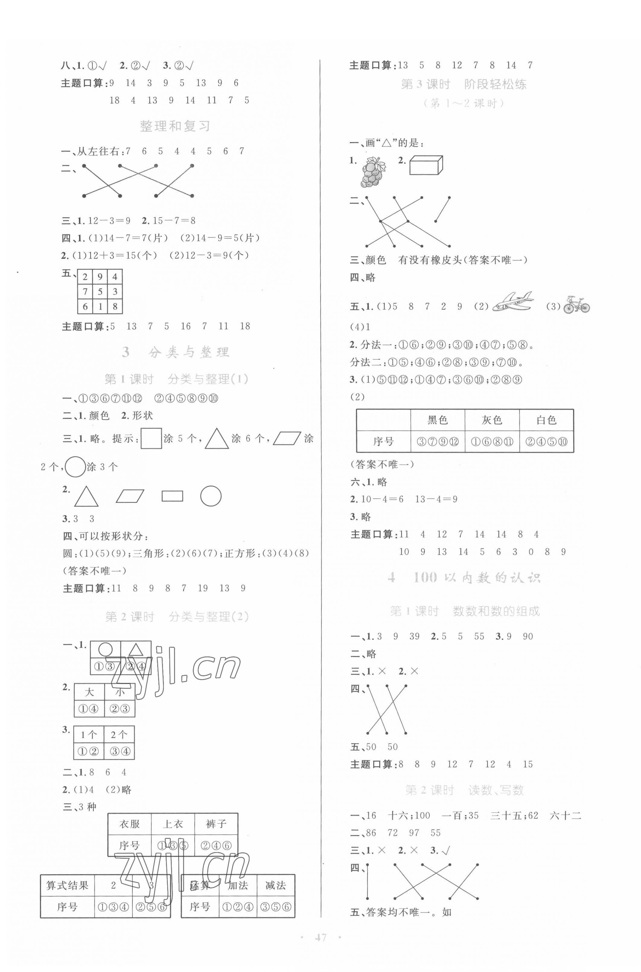 2022年同步学习目标与检测一年级数学下册人教版 第3页