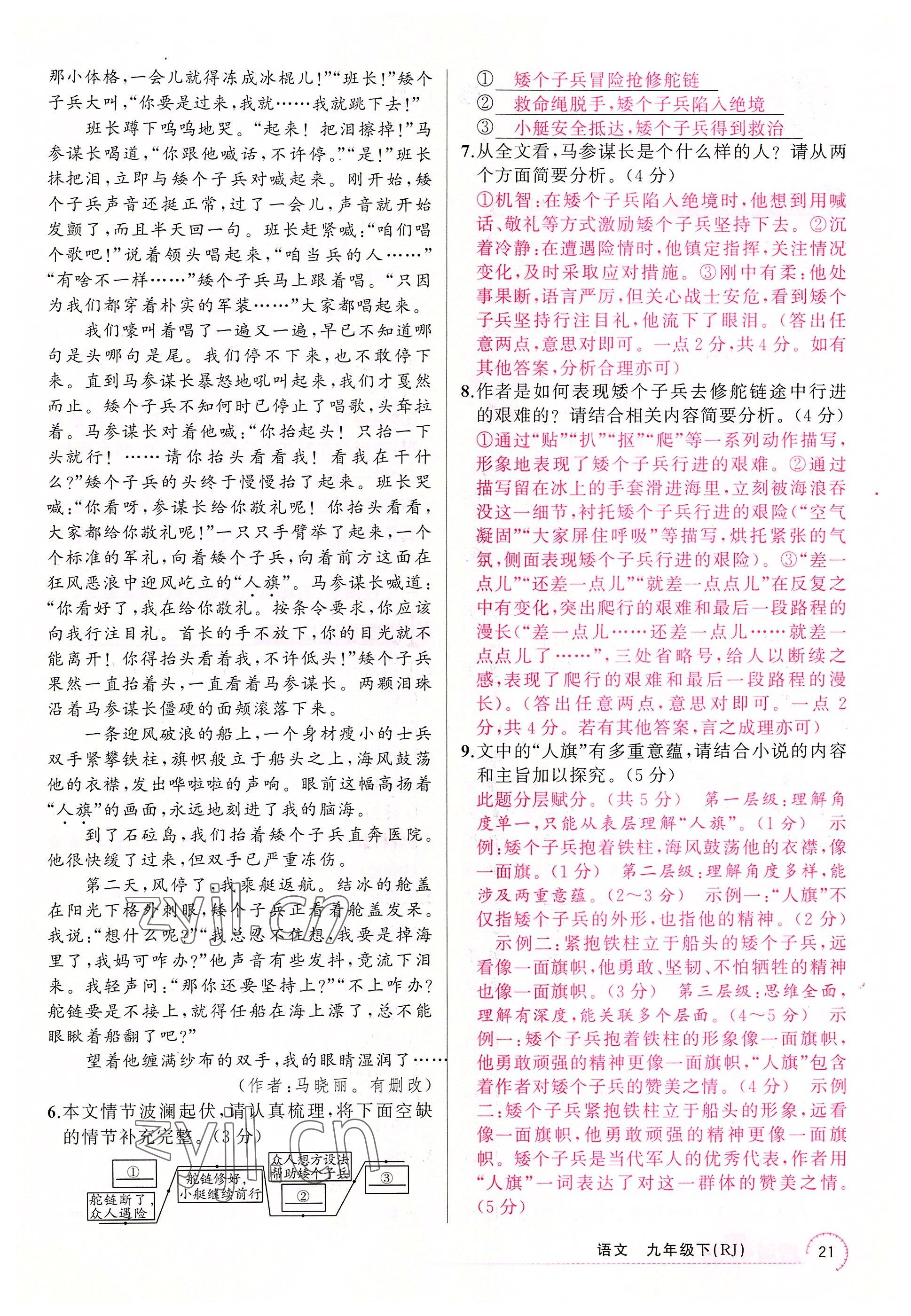 2022年四清導航九年級語文下冊人教版河南專版 參考答案第21頁