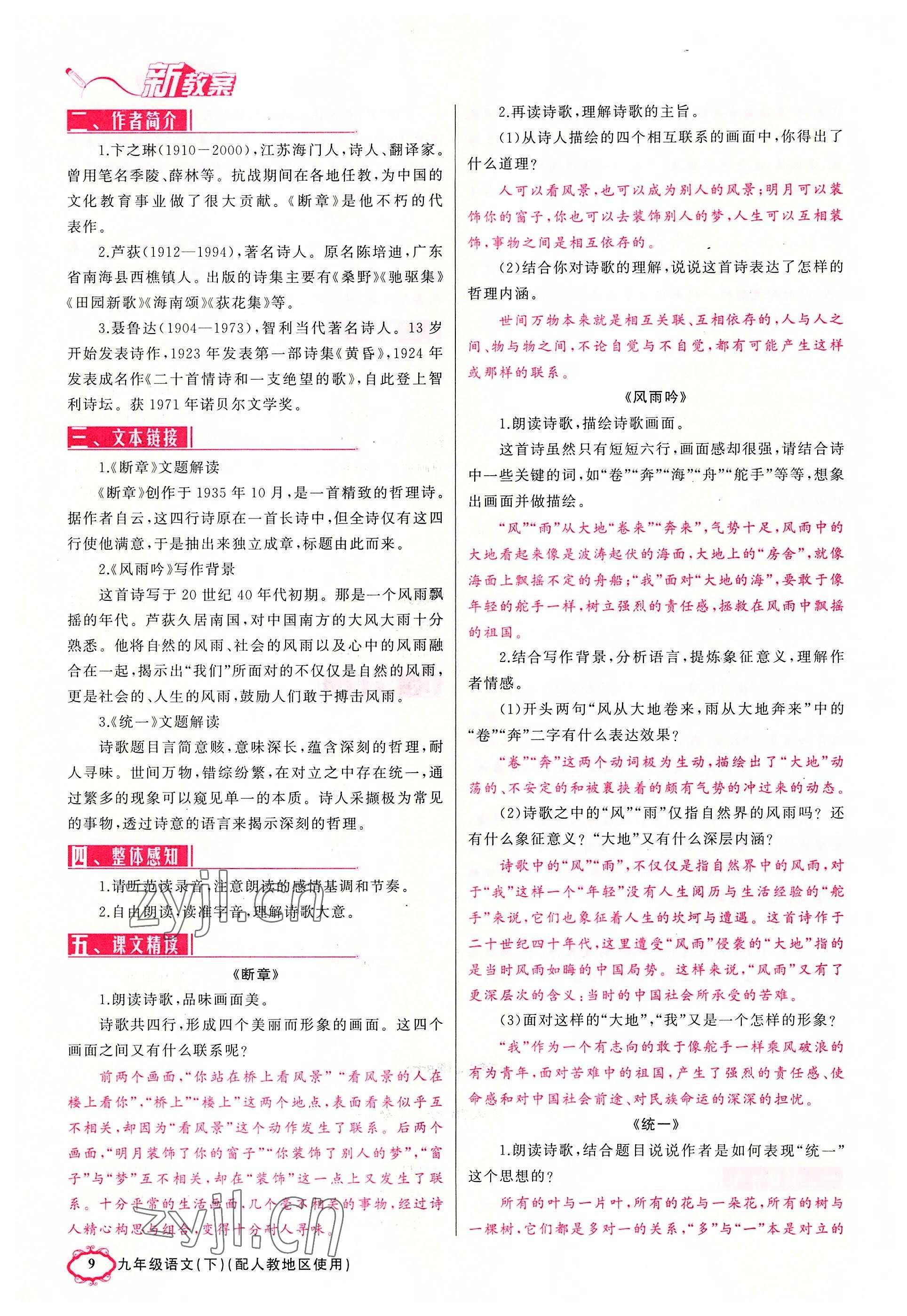 2022年四清導(dǎo)航九年級語文下冊人教版河南專版 參考答案第9頁