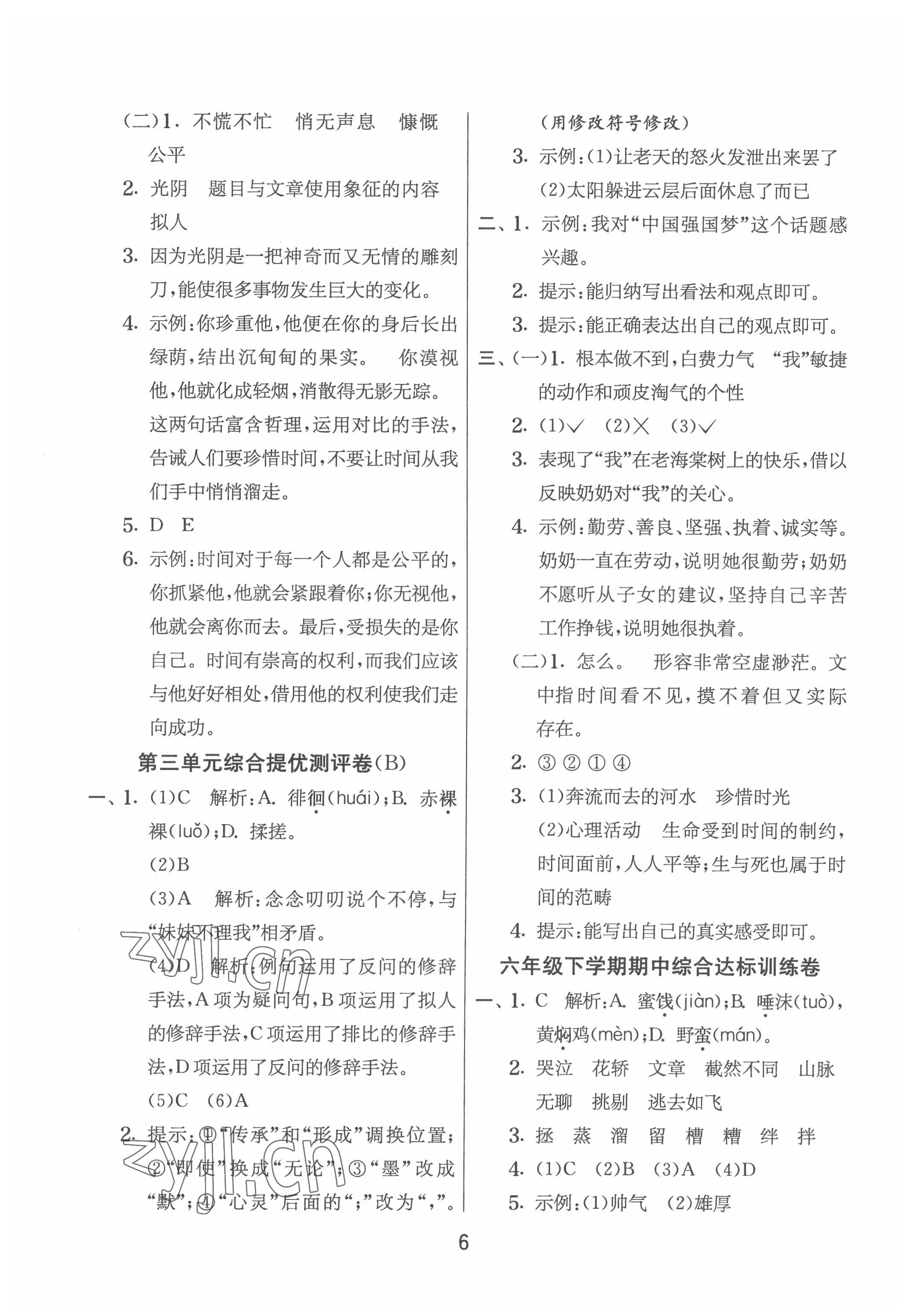 2022年實驗班提優(yōu)大試卷六年級語文下冊人教版江蘇專版 第6頁