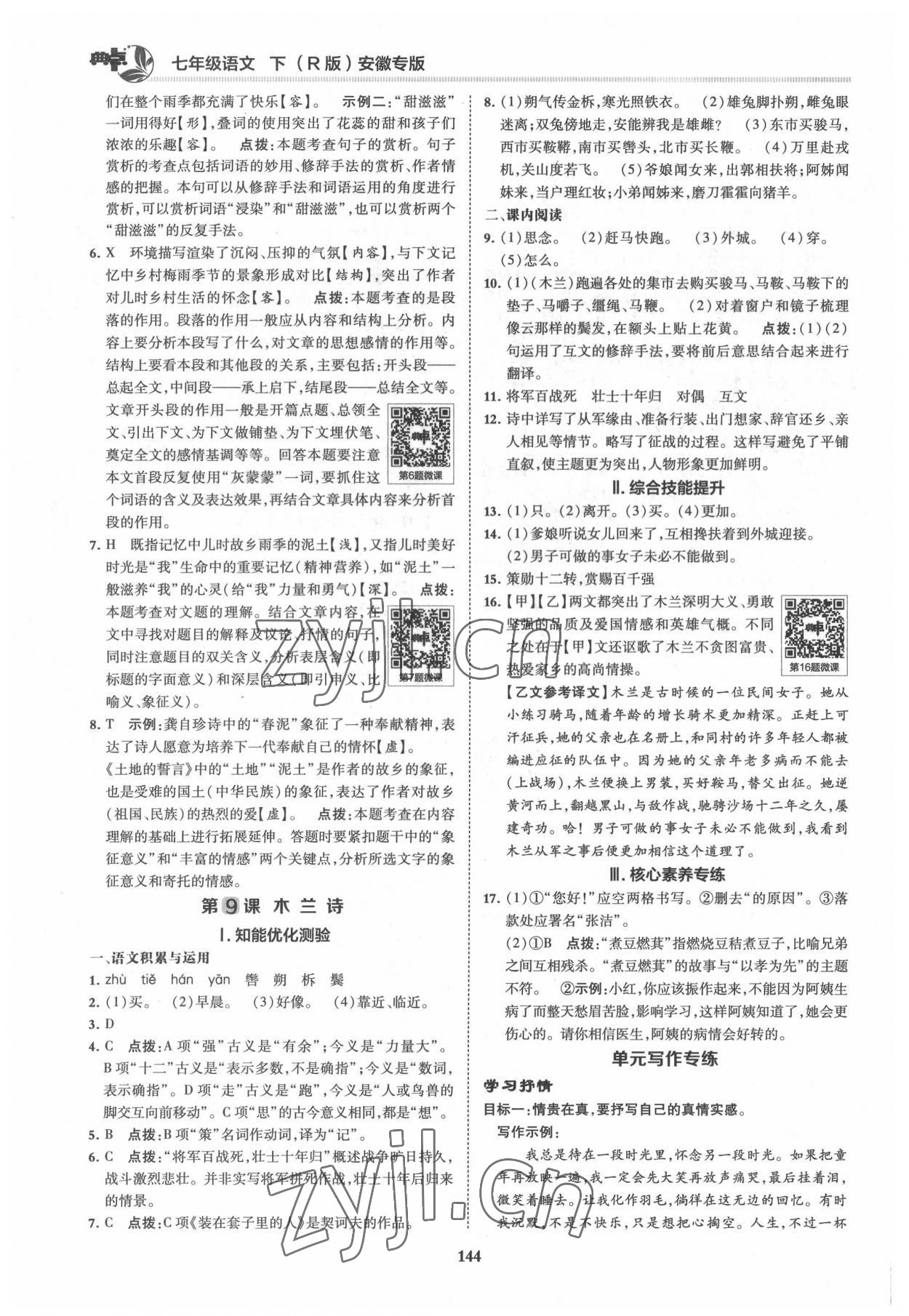 2022年综合应用创新题典中点七年级语文下册人教版安徽专版 第8页