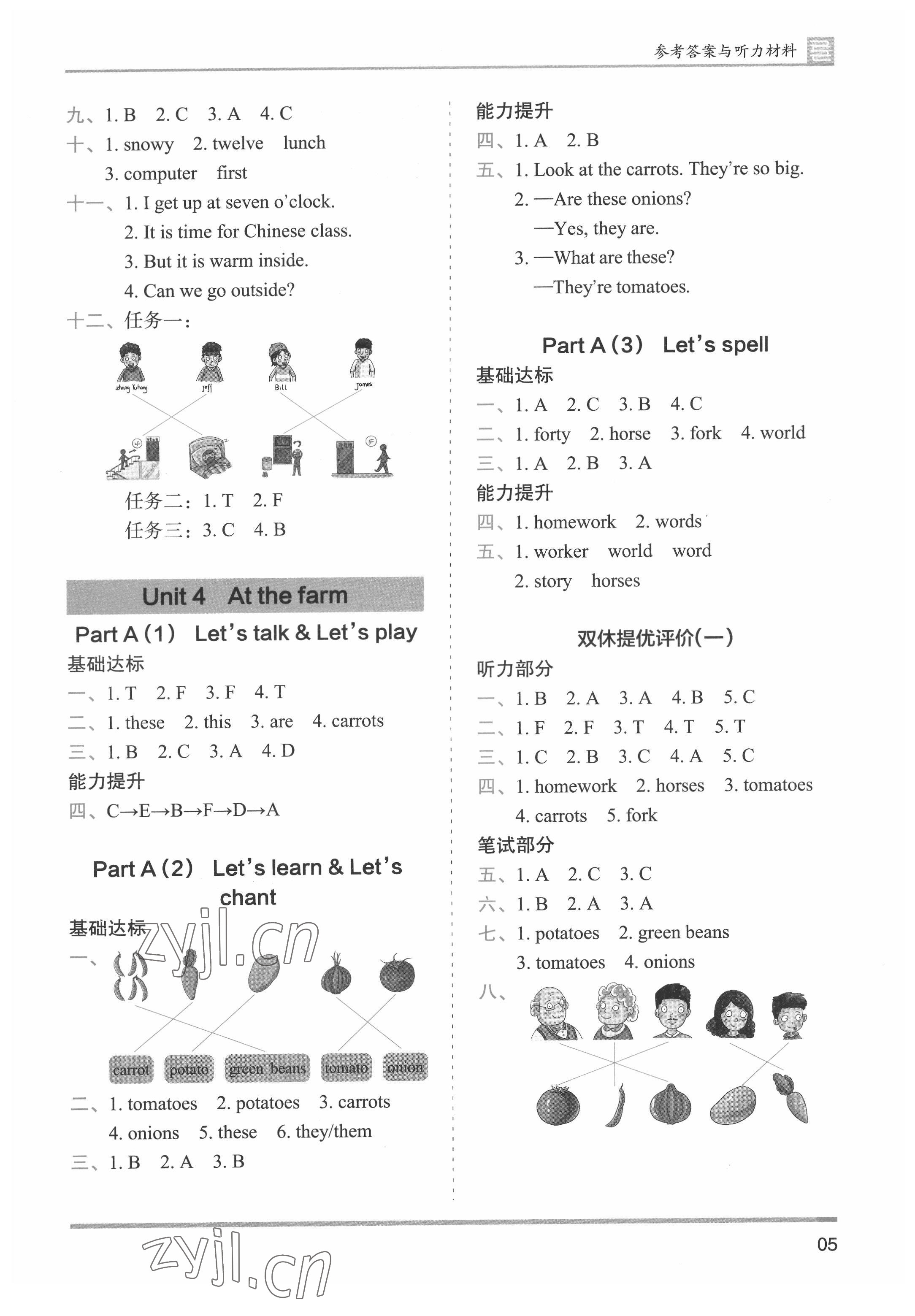 2022年木頭馬分層課課練四年級(jí)英語(yǔ)下冊(cè)人教版 參考答案第5頁(yè)