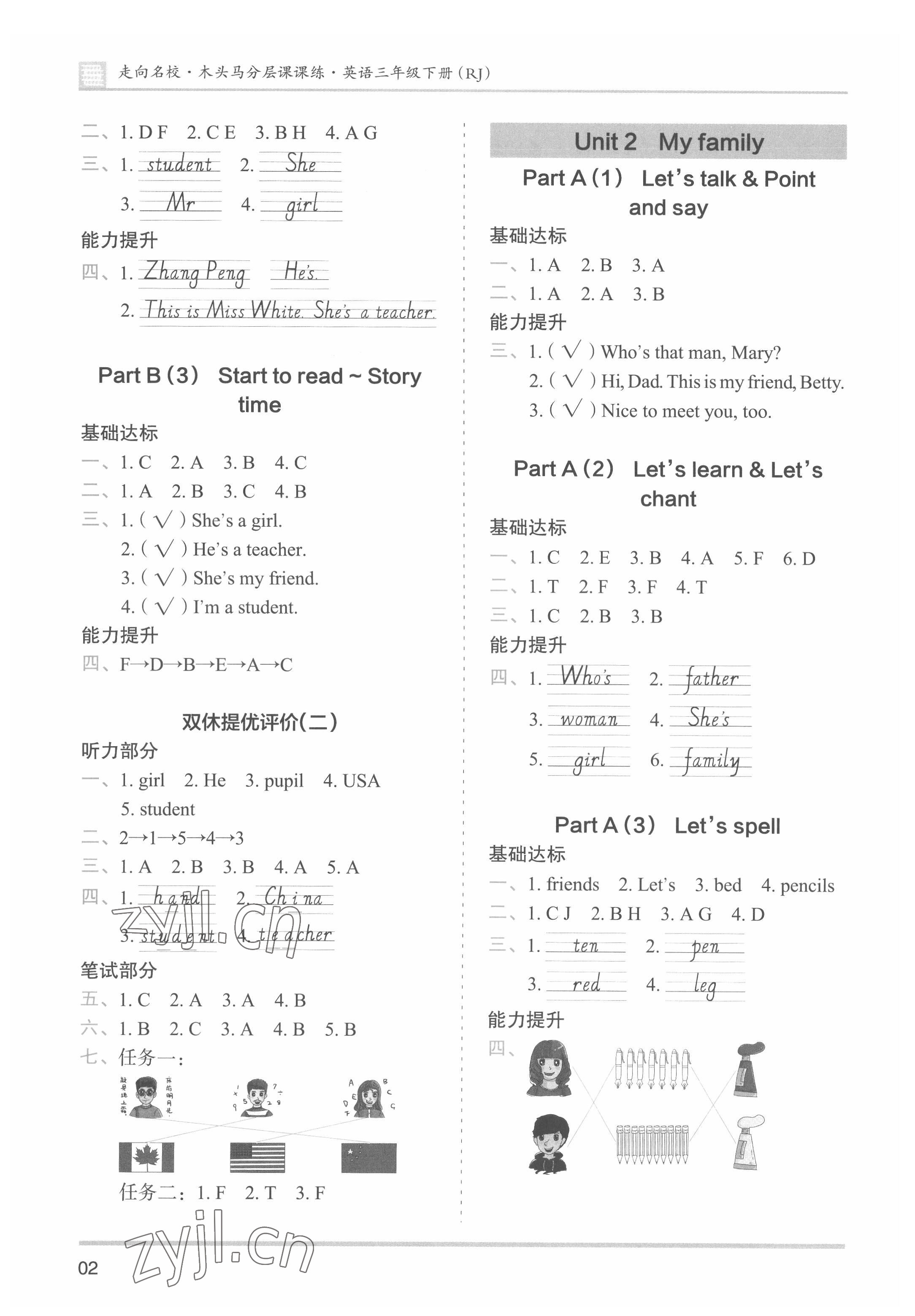 2022年木頭馬分層課課練三年級(jí)英語下冊人教版 參考答案第2頁