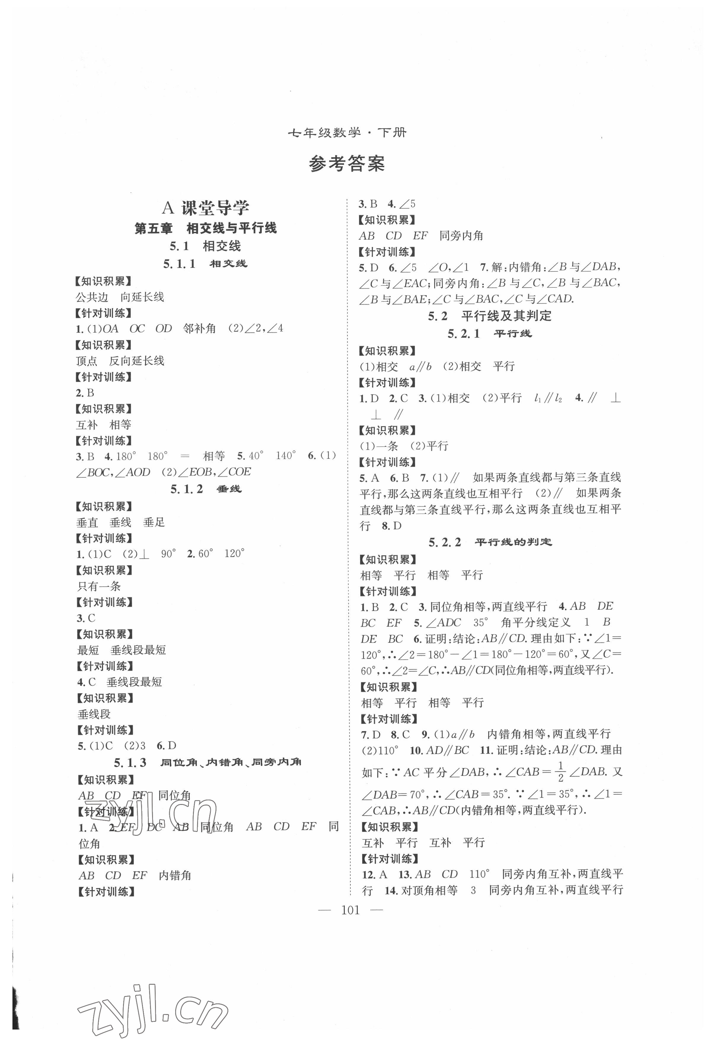 2022年智慧課堂創(chuàng)新作業(yè)七年級數(shù)學(xué)下冊人教版 第1頁