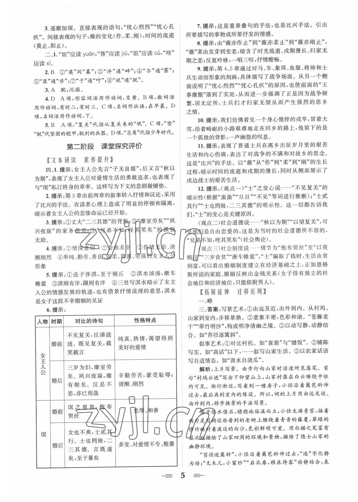 2022年点金训练精讲巧练高中语文必修2人教版 参考答案第5页