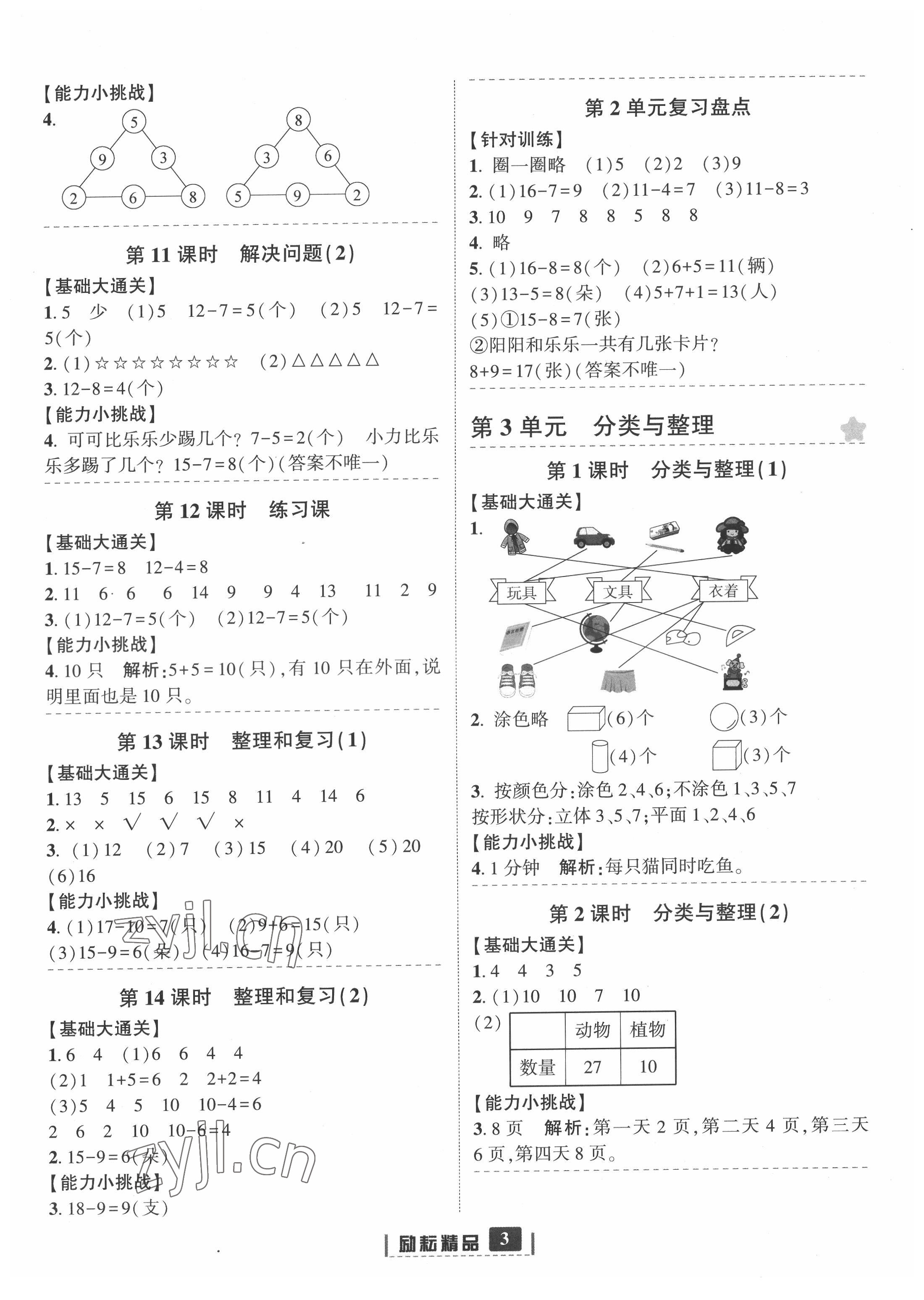 2022年勵耘書業(yè)勵耘新同步一年級數(shù)學下冊人教版 參考答案第3頁