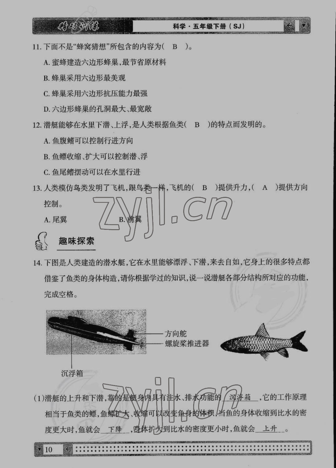 2022年學(xué)生課程精巧訓(xùn)練五年級(jí)科學(xué)下冊(cè)蘇教版 參考答案第10頁(yè)