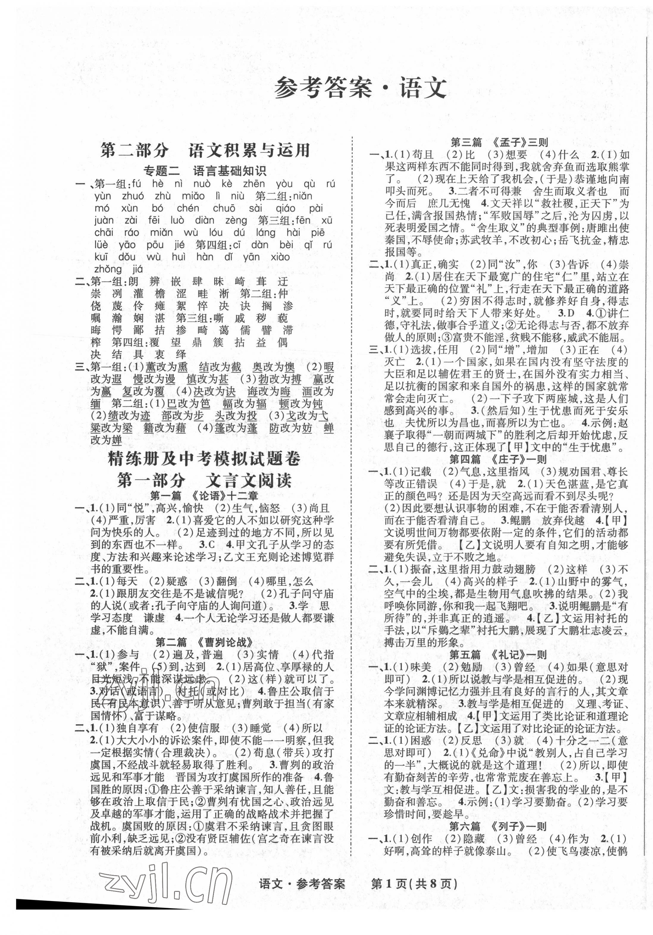 2022年九年級(jí)畢業(yè)班綜合練習(xí)與檢測(cè)語(yǔ)文中考人教版 第1頁(yè)