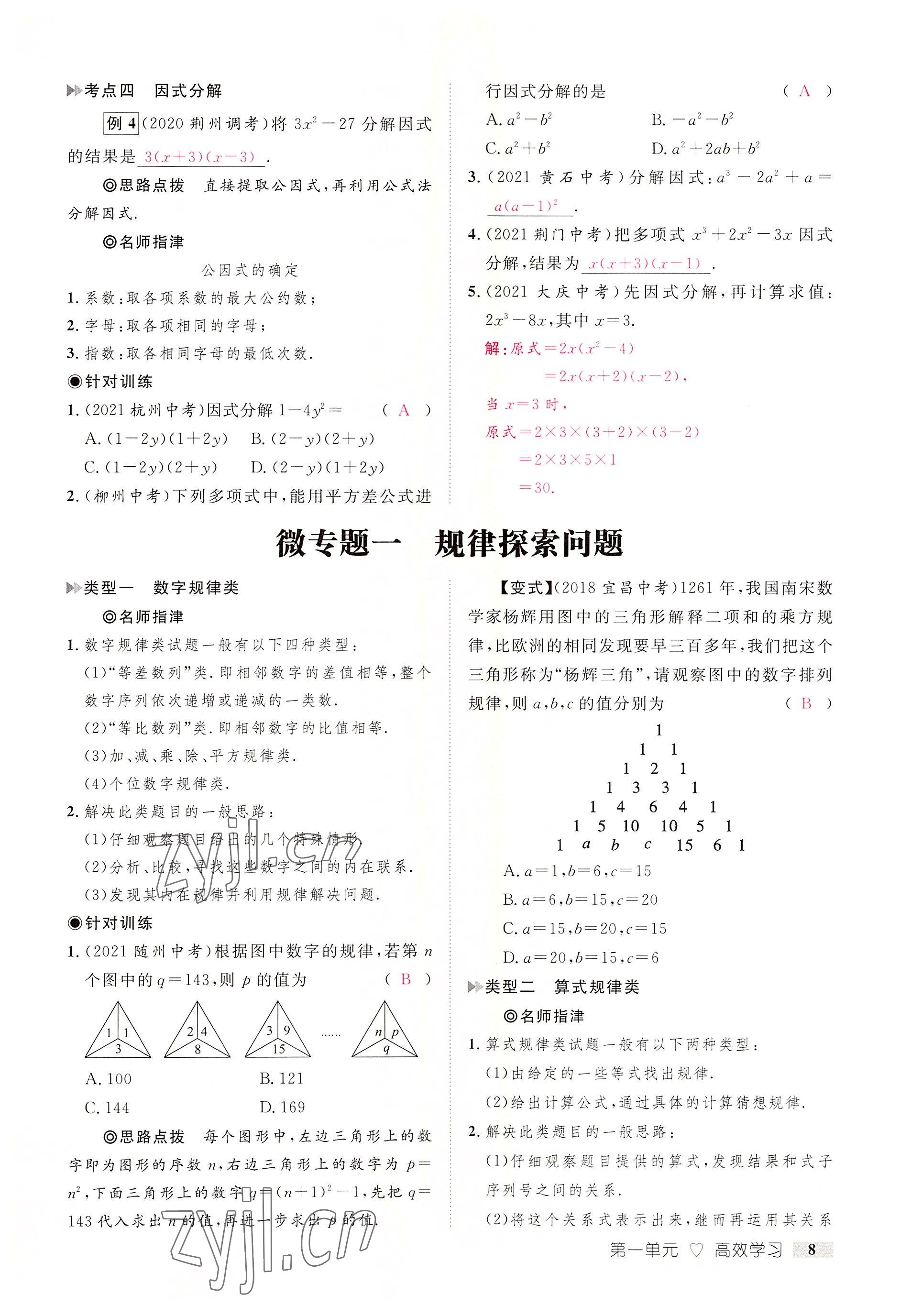 2022年中考新方向湖北科學(xué)技術(shù)出版社數(shù)學(xué) 參考答案第8頁