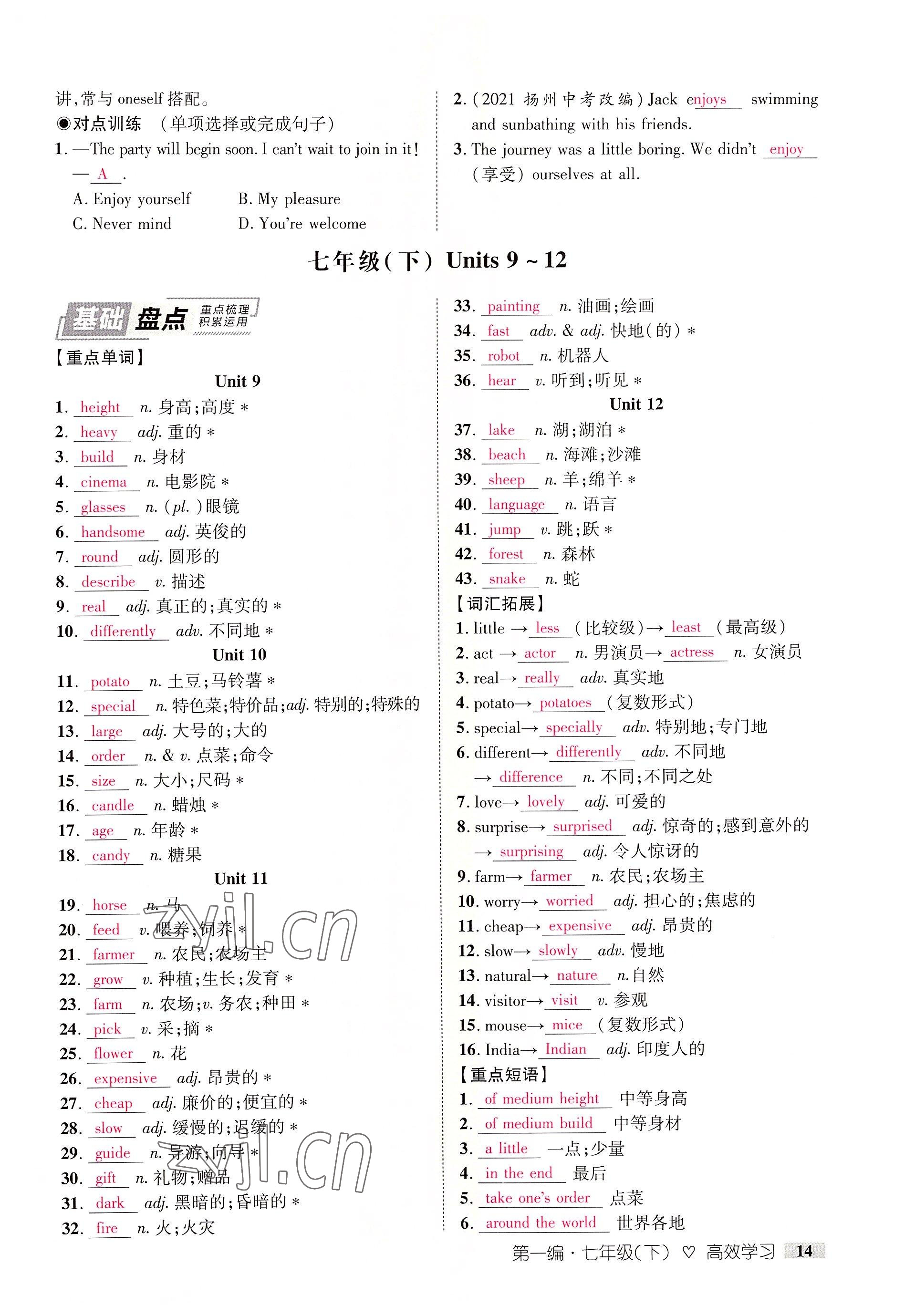 2022年中考新方向湖北科學(xué)技術(shù)出版社英語 參考答案第14頁