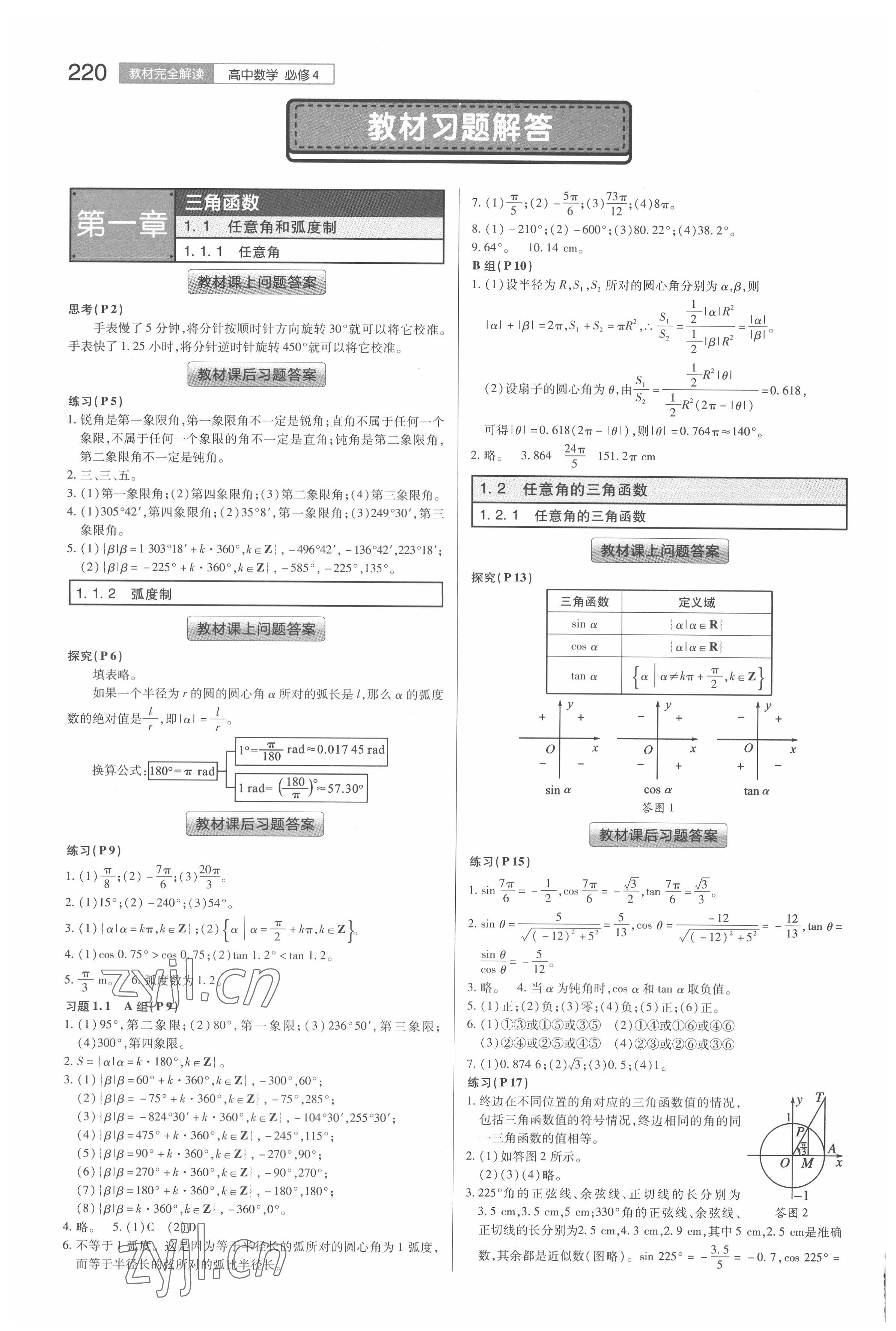 2022年教材課本高中數(shù)學(xué)必修4人教版 參考答案第1頁