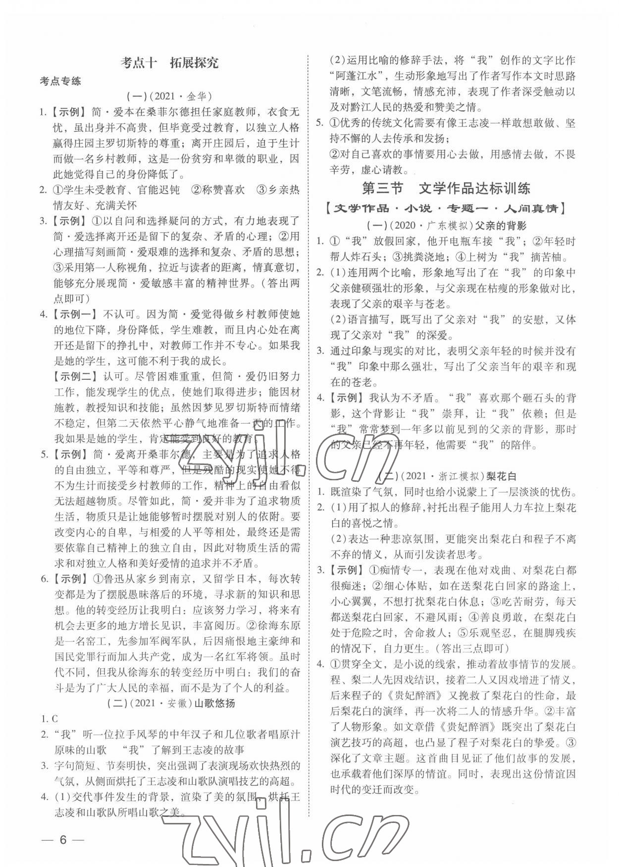 2022年中考寶典現(xiàn)代文閱讀技能訓(xùn)練語(yǔ)文中考 參考答案第5頁(yè)