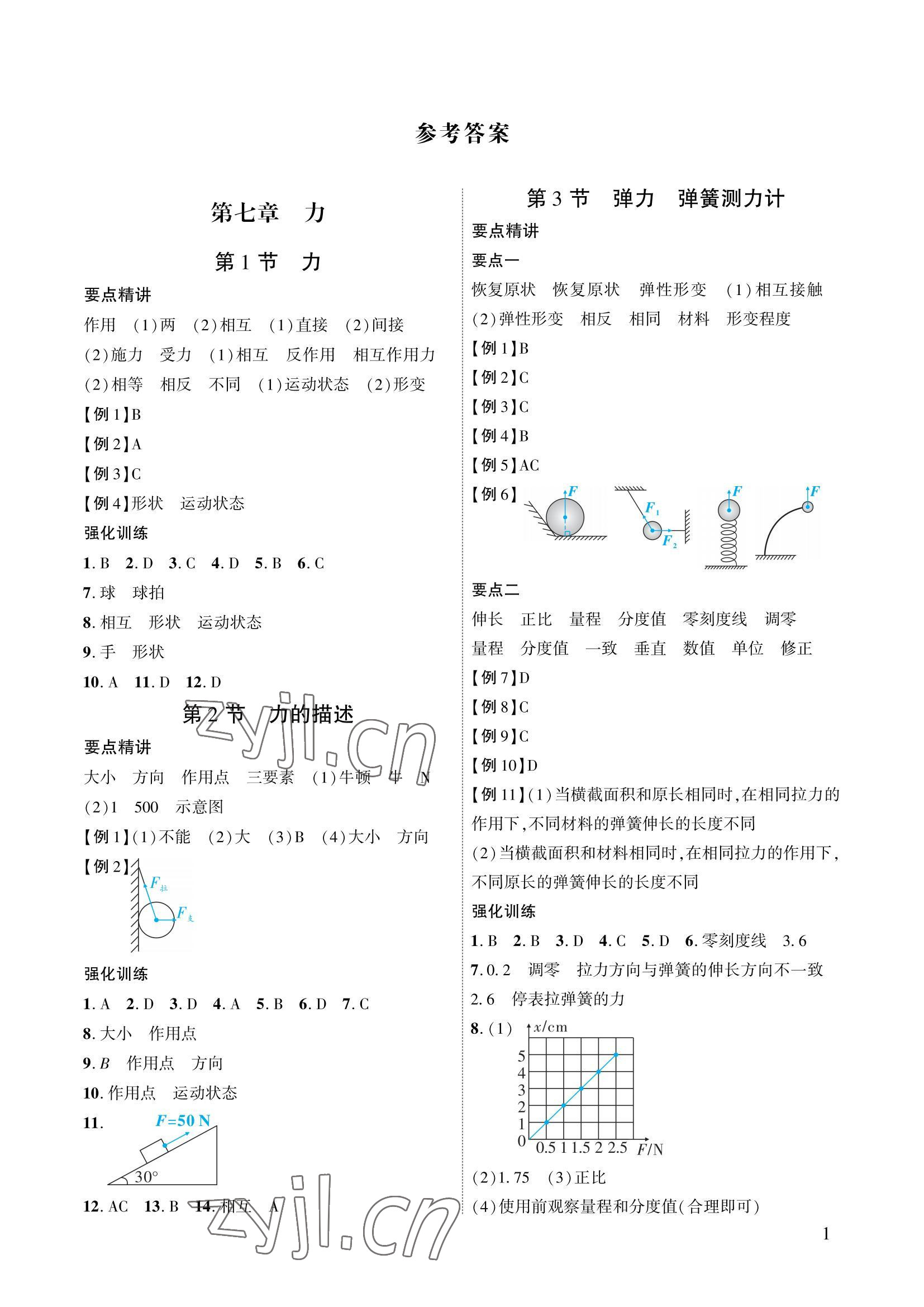 2022年物理一號八年級物理下冊教科版 參考答案第1頁