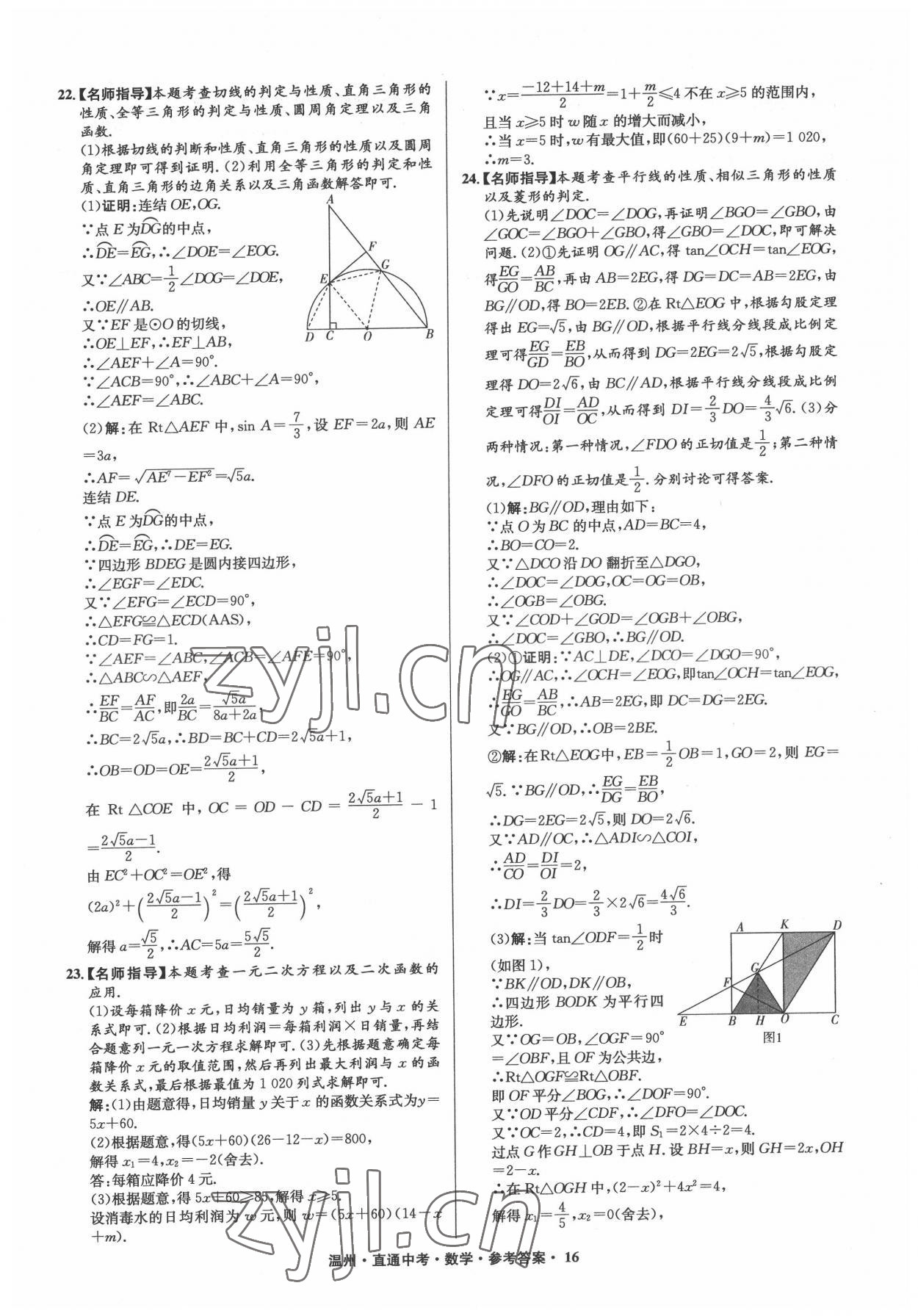 2022年直通中考中考試題精編數(shù)學(xué)溫州專版 參考答案第16頁