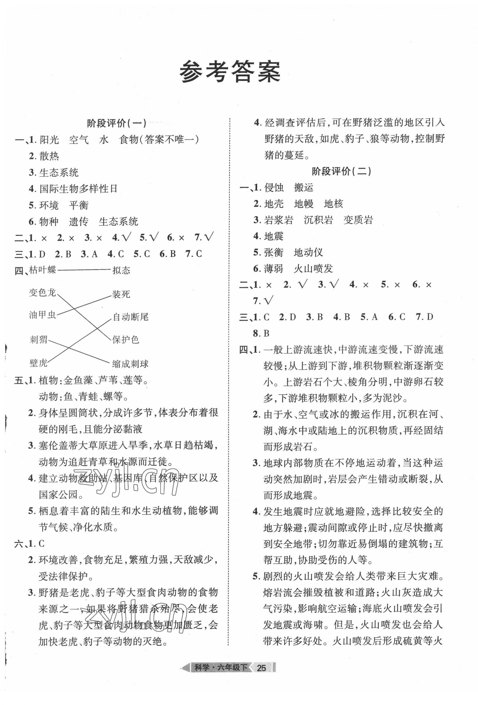 2022年全优标准卷六年级科学下册人教版 第1页