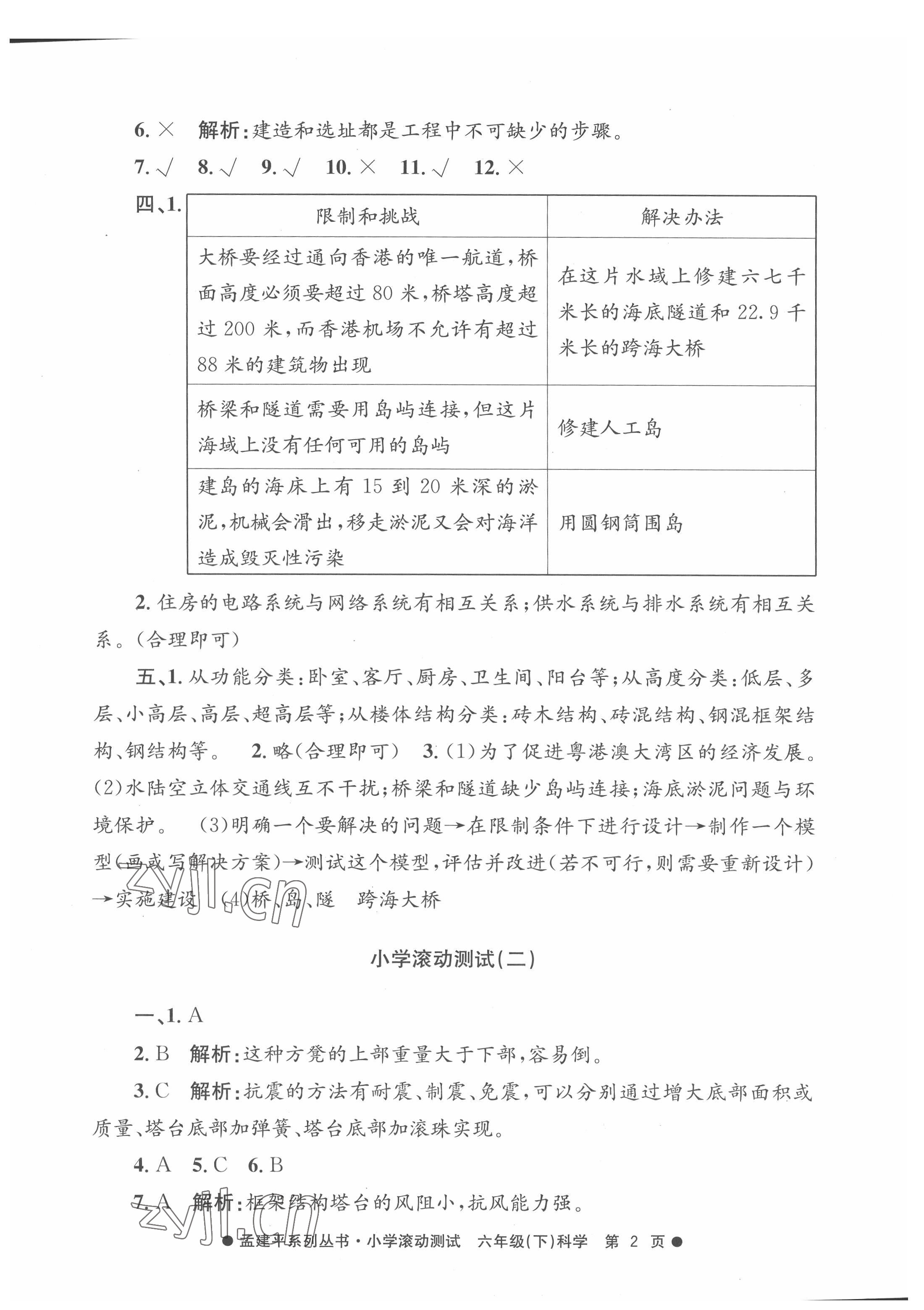 2022年孟建平小學(xué)滾動測試六年級科學(xué)下冊教科版 第2頁