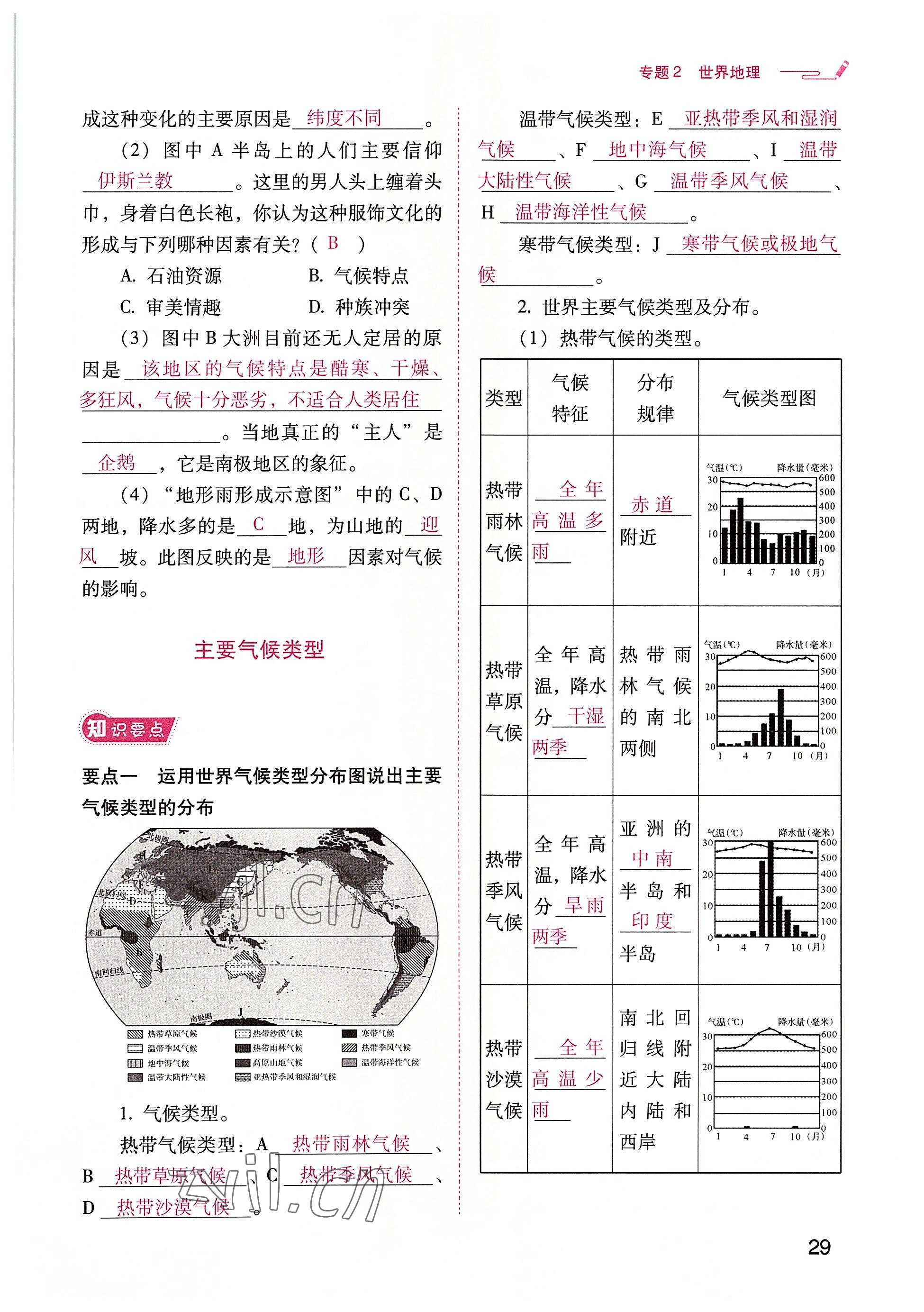 2022年晨光全优同步指导训练与检测地理 参考答案第29页