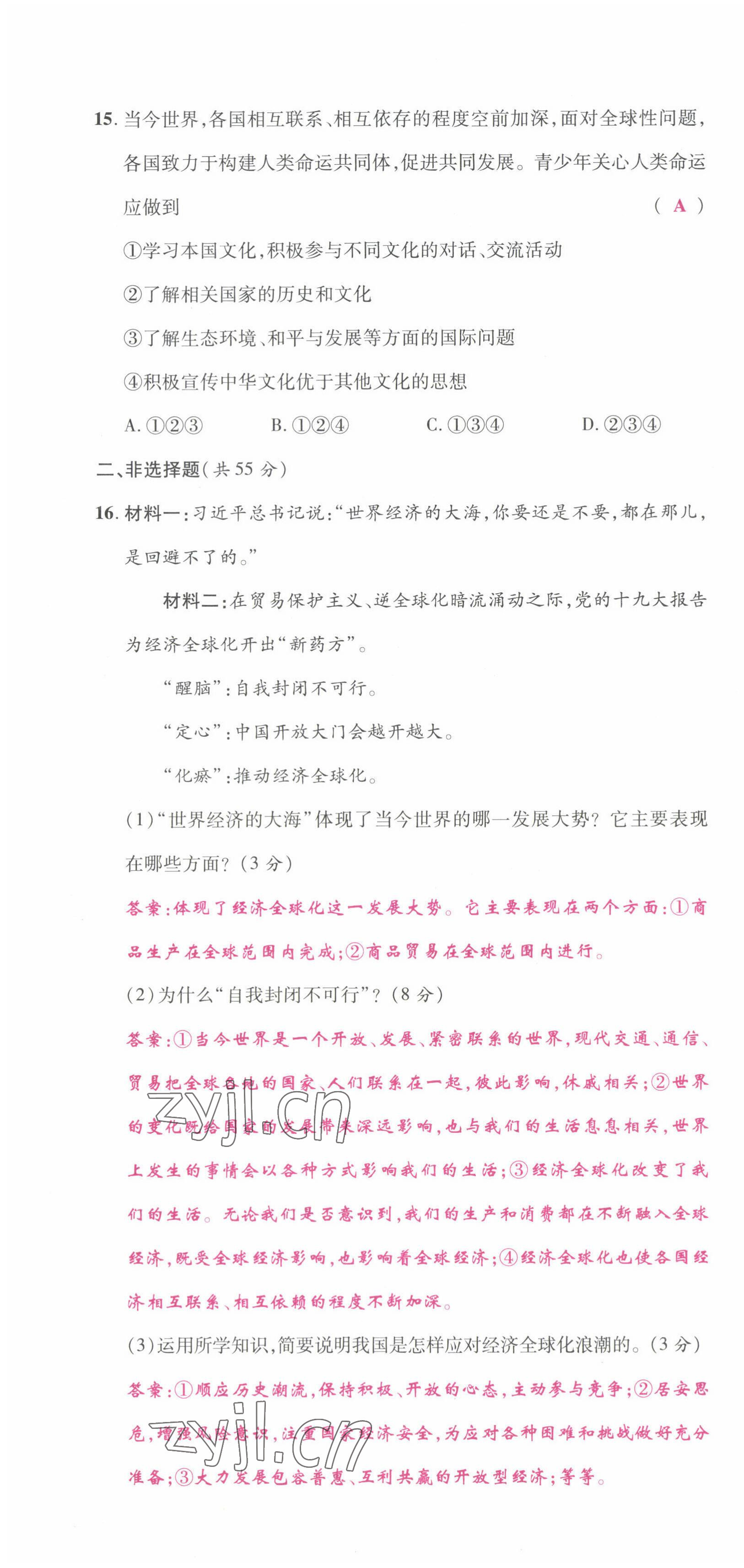 2022年我的作業(yè)九年級(jí)道德與法治下冊(cè)人教版 第4頁(yè)