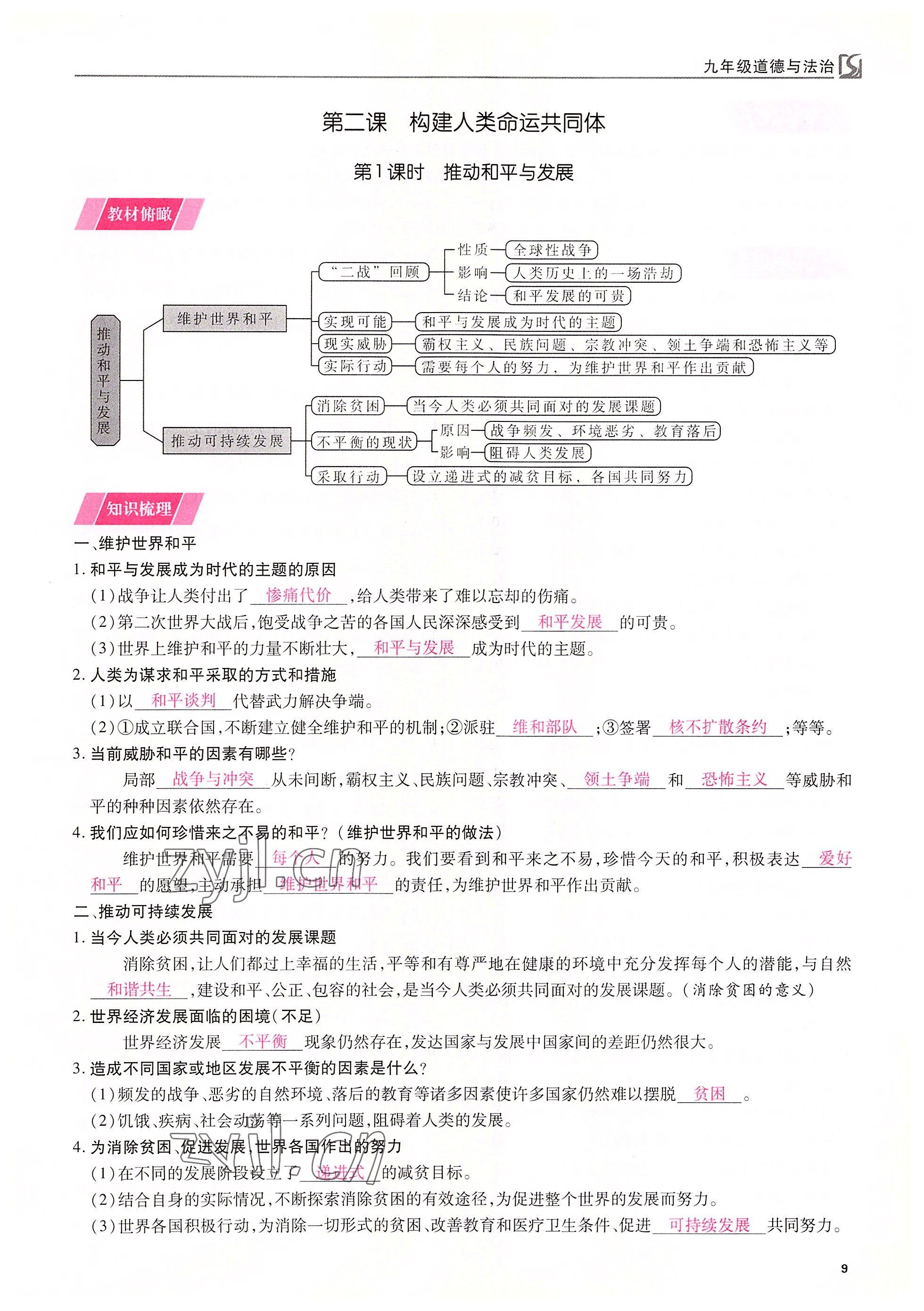 2022年我的作業(yè)九年級道德與法治下冊人教版 參考答案第9頁