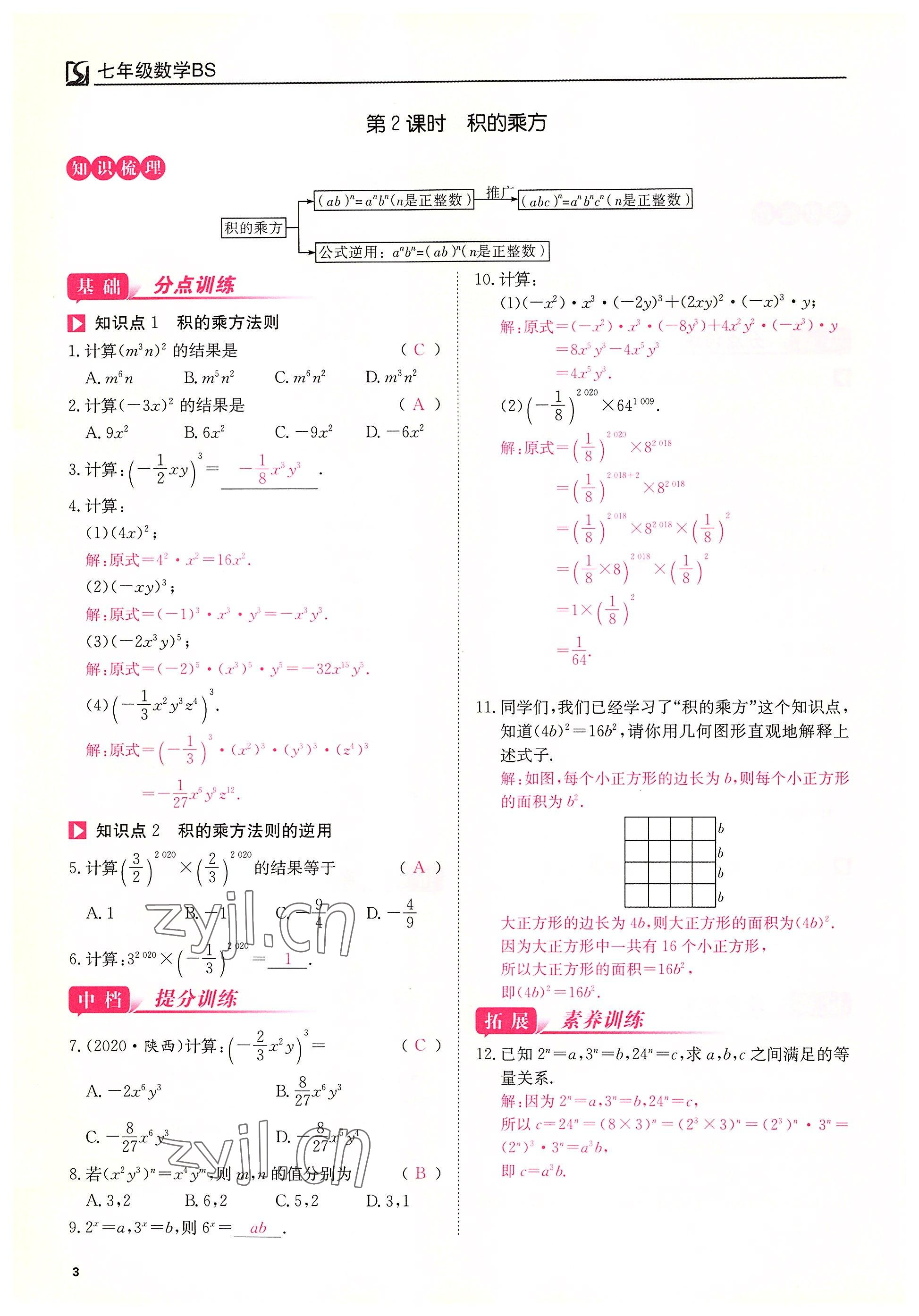 2022年我的作業(yè)七年級數(shù)學(xué)下冊北師大版 第3頁